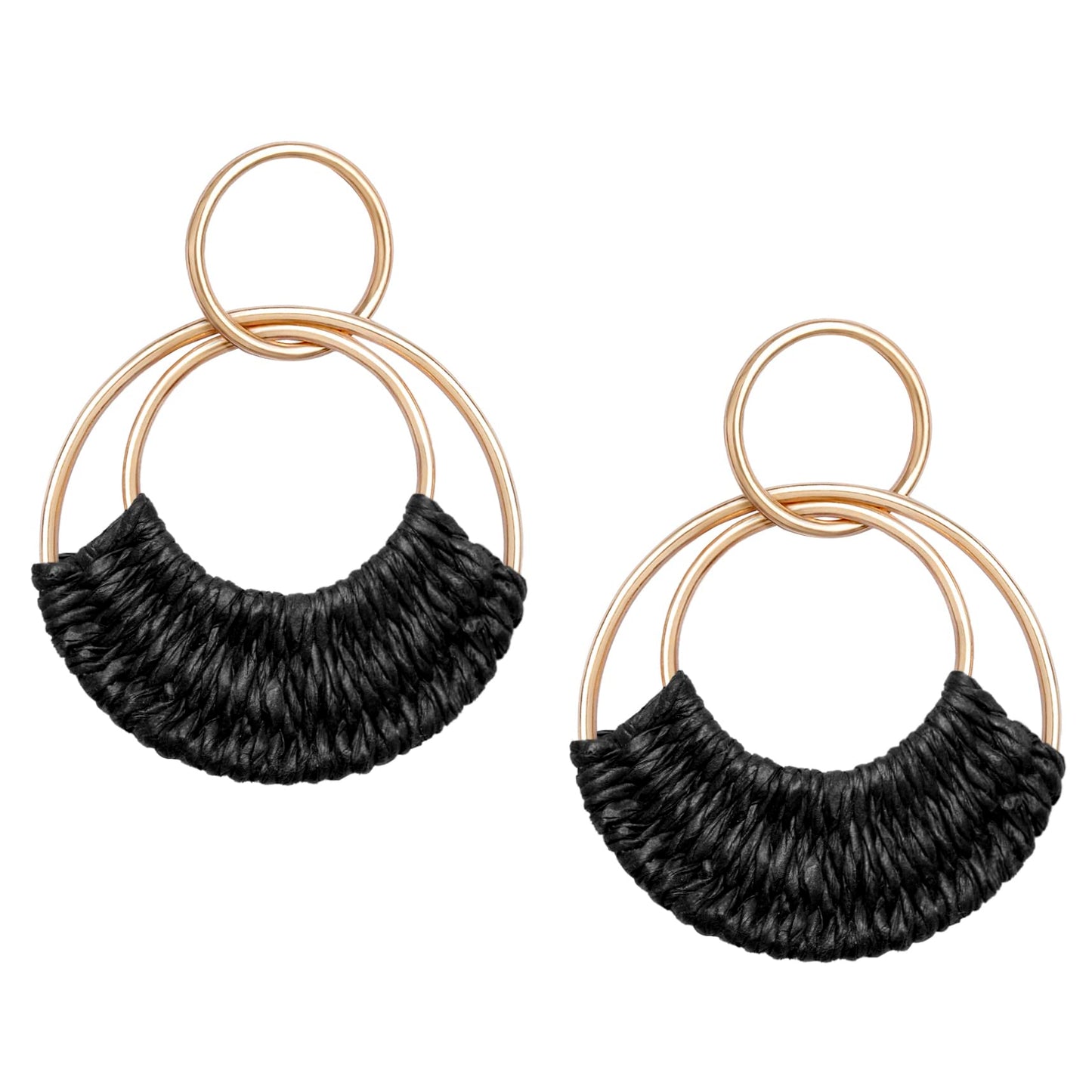 Raffia Hoop Earrings for Women Fun Boho Summer Beach Earrings Lightweight Handmade Straw Wicker Rattan Dangle Earrings Statement Geometric Round Drop Earrings