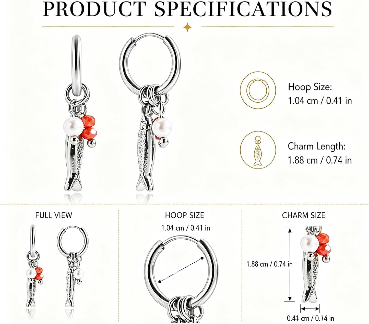 Beach Fish Earrings for Women Gold Fish Pearl Beads Drop Earring Boho Ocean Waterproof Earring Summer Fashion Jewelry Accessories Gifts