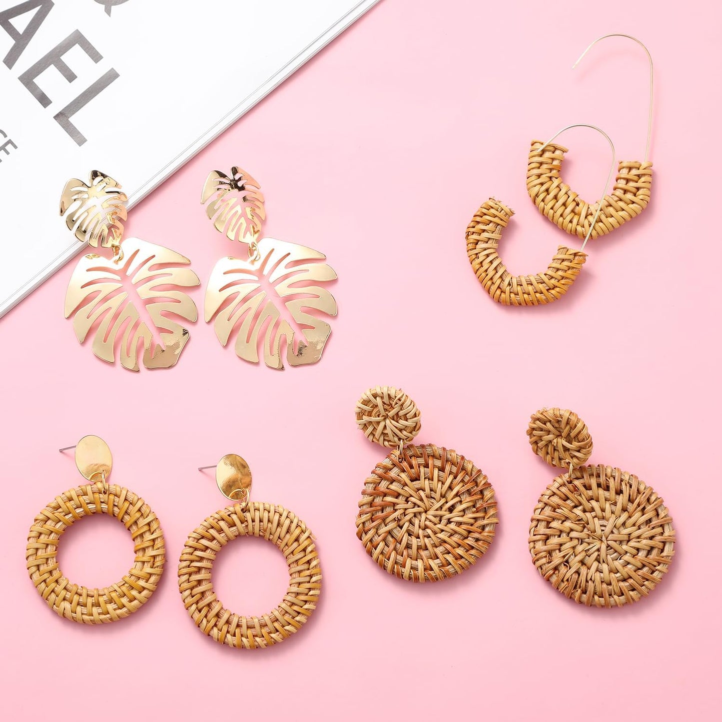 Vacation Statement Earrings for Women Acrylic Rattan Earrings | Summer Beach Earrings