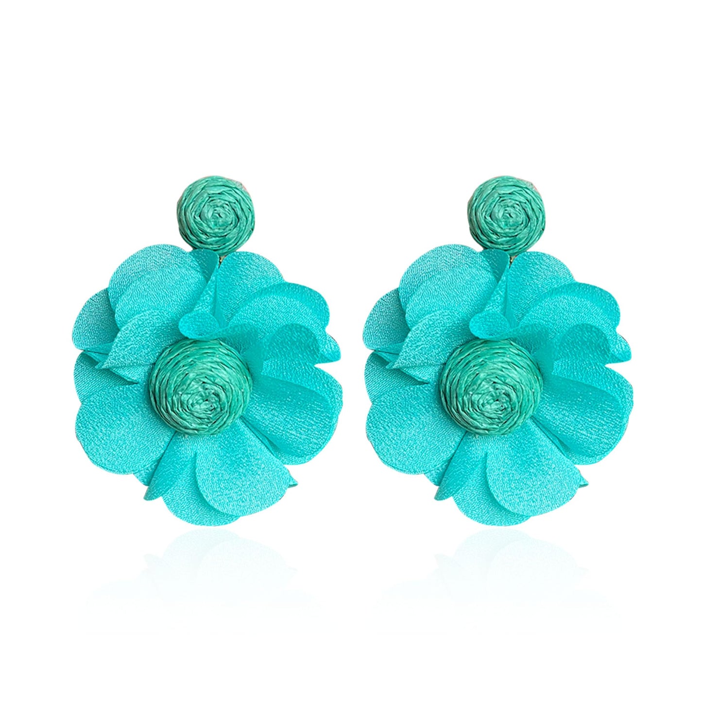 Rattan Flower Drop Earrings Raffia Dangle Boho Statement Earrings for Women