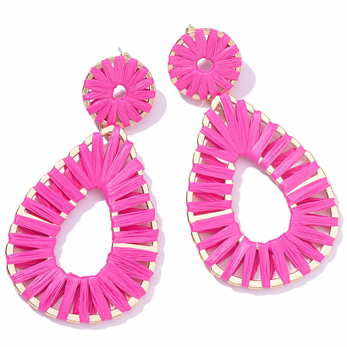 Boho Teardrop Raffia Dangle Earrings Statement Chunky Summer Beach Jewelry | Colorful Dangly Drop Handmade Bohemian Accessories Colorful Fun Vacation Spring Tropical Hawaiian Coastal Outfits for Women
