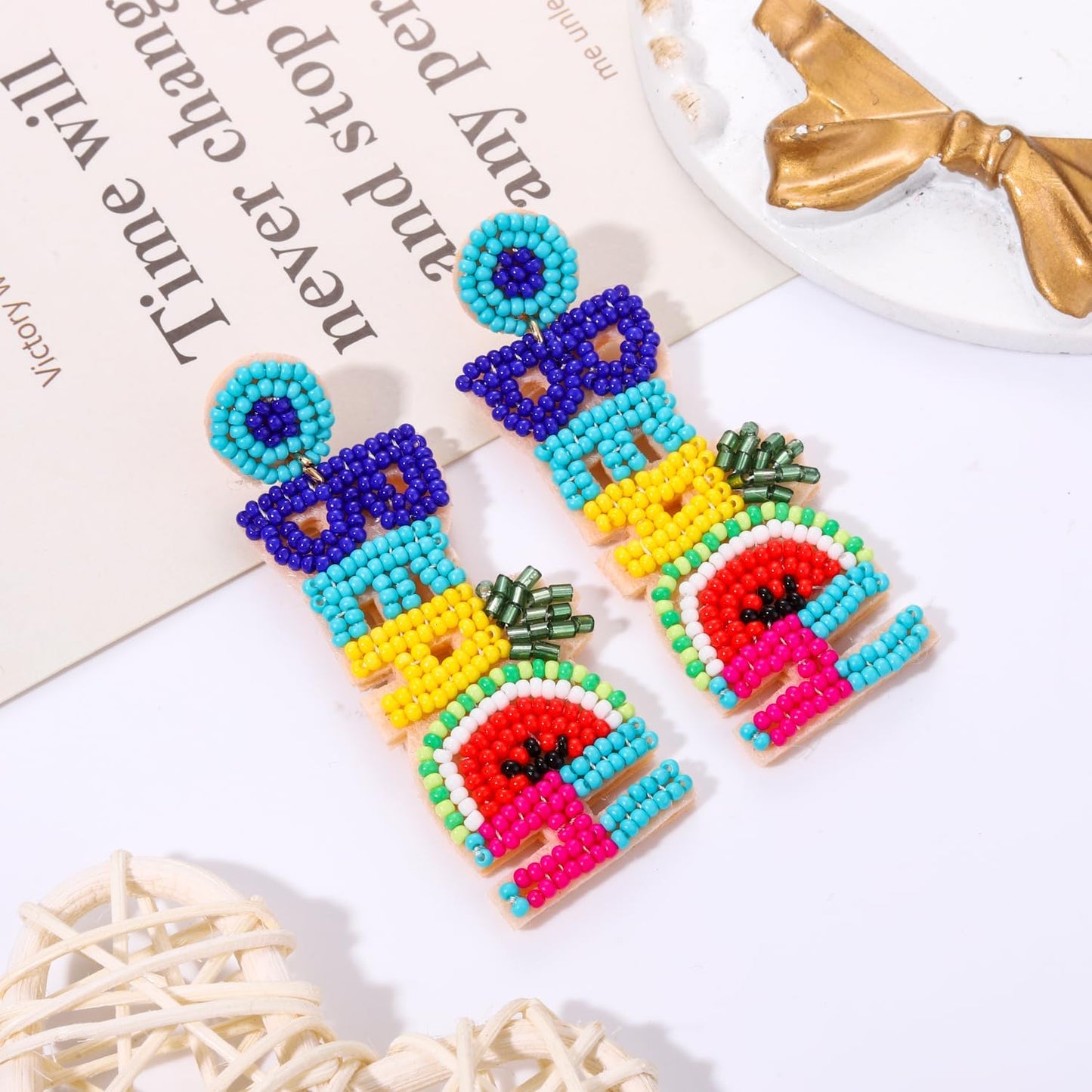 Beaded Earrings for Women, Summer Dangle Earrings Statement Pineapple Watermelon Earrings Summer Beach Vibes Accessory Bohemia Vacation Jewelry Gifts