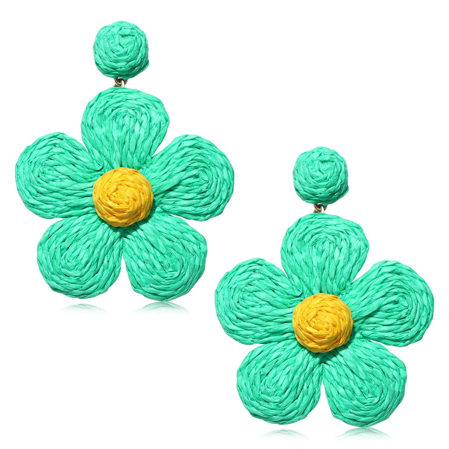 Rattan Earrings for Women Statement Boho Raffia Straw Wrapped Flower Drop Dangle Earrings Summer Tropical Beach Jewelry