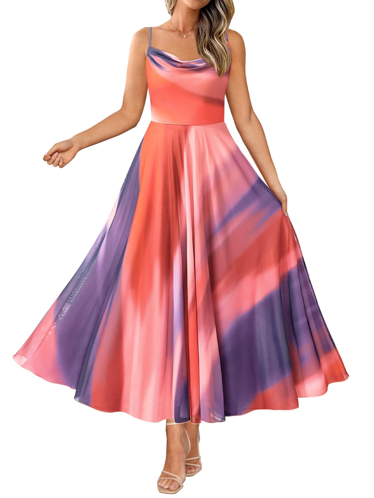 BTFBM Women Summer Maxi Dresses Elegant Wedding Guest Dress | Cowl Neck,Spaghetti Strap,Mesh,Floral,A-Line,Flowy,Party,Cocktail,Homecoming,Graduation,Sundress,Prom,Beach Long Dresses