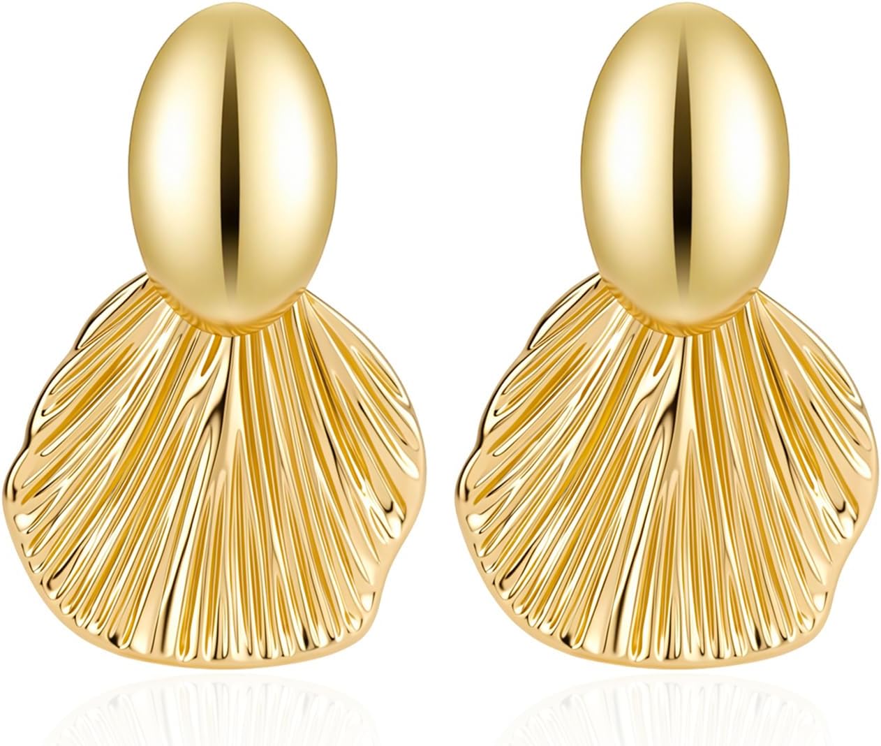 Chunky Gold Earrings for Women 14K Gold Plated Statement Shell Dangle Earrings