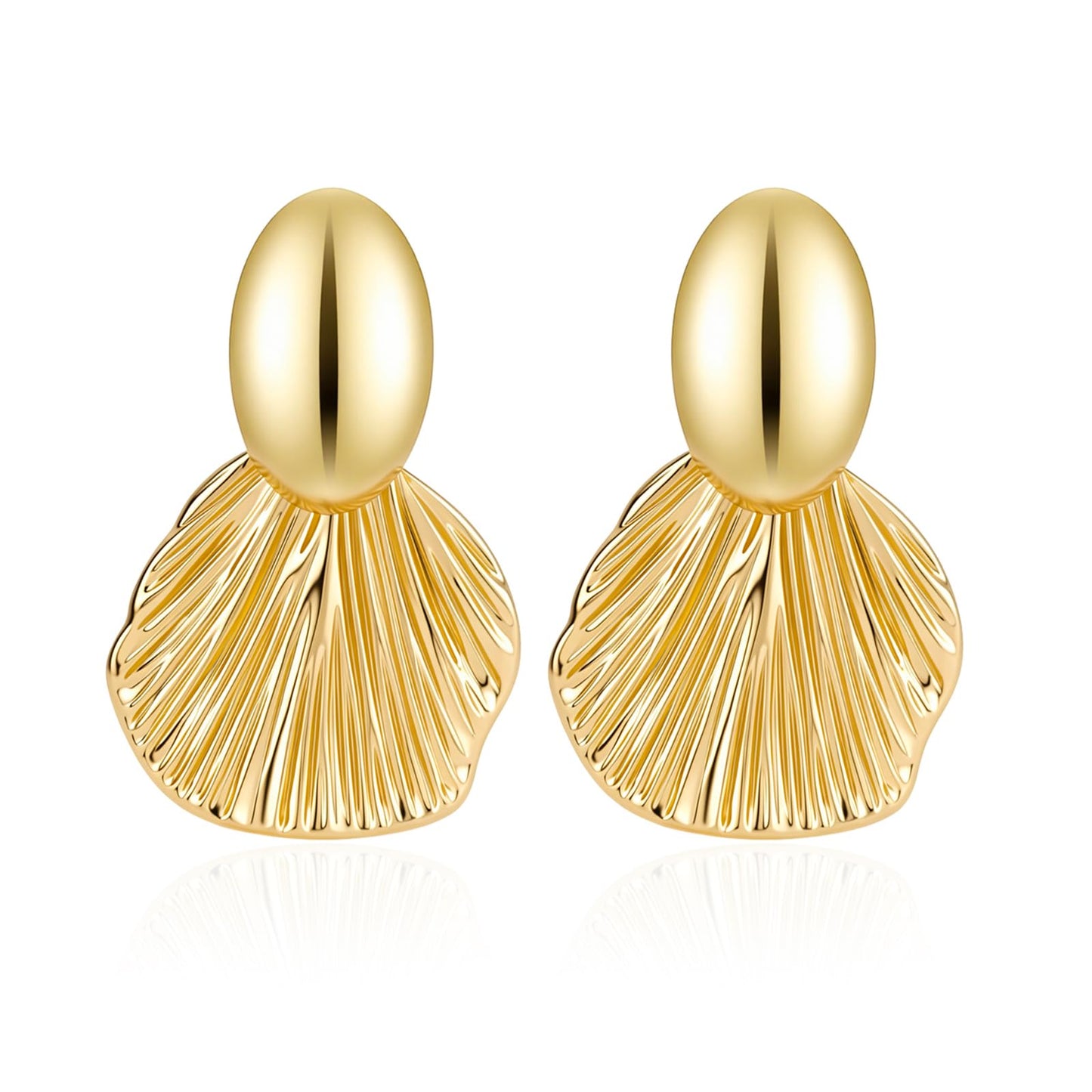 Chunky Gold Earrings for Women 14K Gold Plated Statement Shell Dangle Earrings