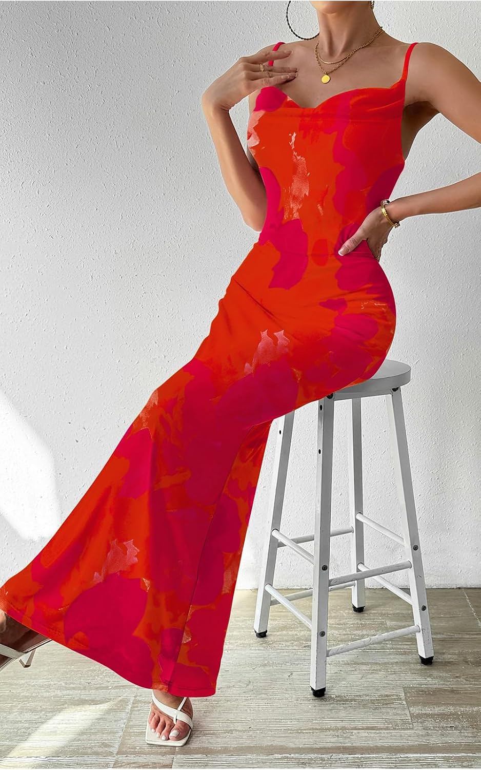 PRETTYGARDEN Women's 2026 Summer Floral Spaghetti Strap Maxi Dress Stretch Sexy Bodycon Dress Backless Slip Long Dresses