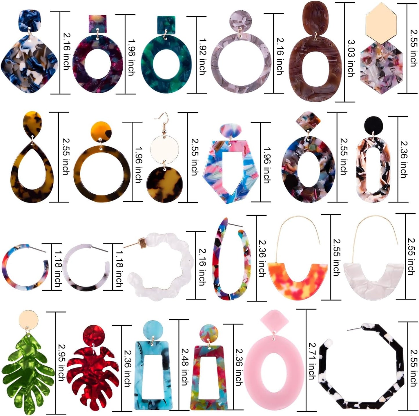 Duufin 24 Pairs Acrylic Earrings Resin Drop Dangle Hoop Statement Earrings