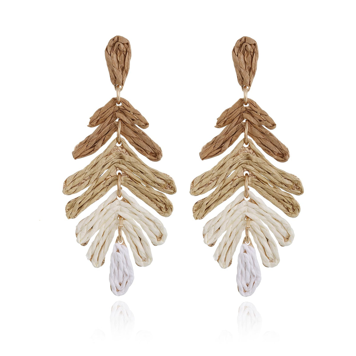 RUOFFETA Raffia Long Palm Leaf Earrings, Colorful Handmade Rattan Leaf Drop Dangle Earrings Summer Tropical Beach Jewelry
