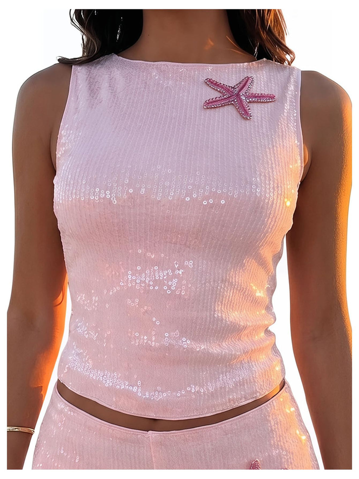 MakeMeChic Women's Sparkly Sequin Tank Tops Going Out Rave Tops | Crop, Y2k, Sleeveless, Music Festival, Clubbing, Country Concert Outfits
