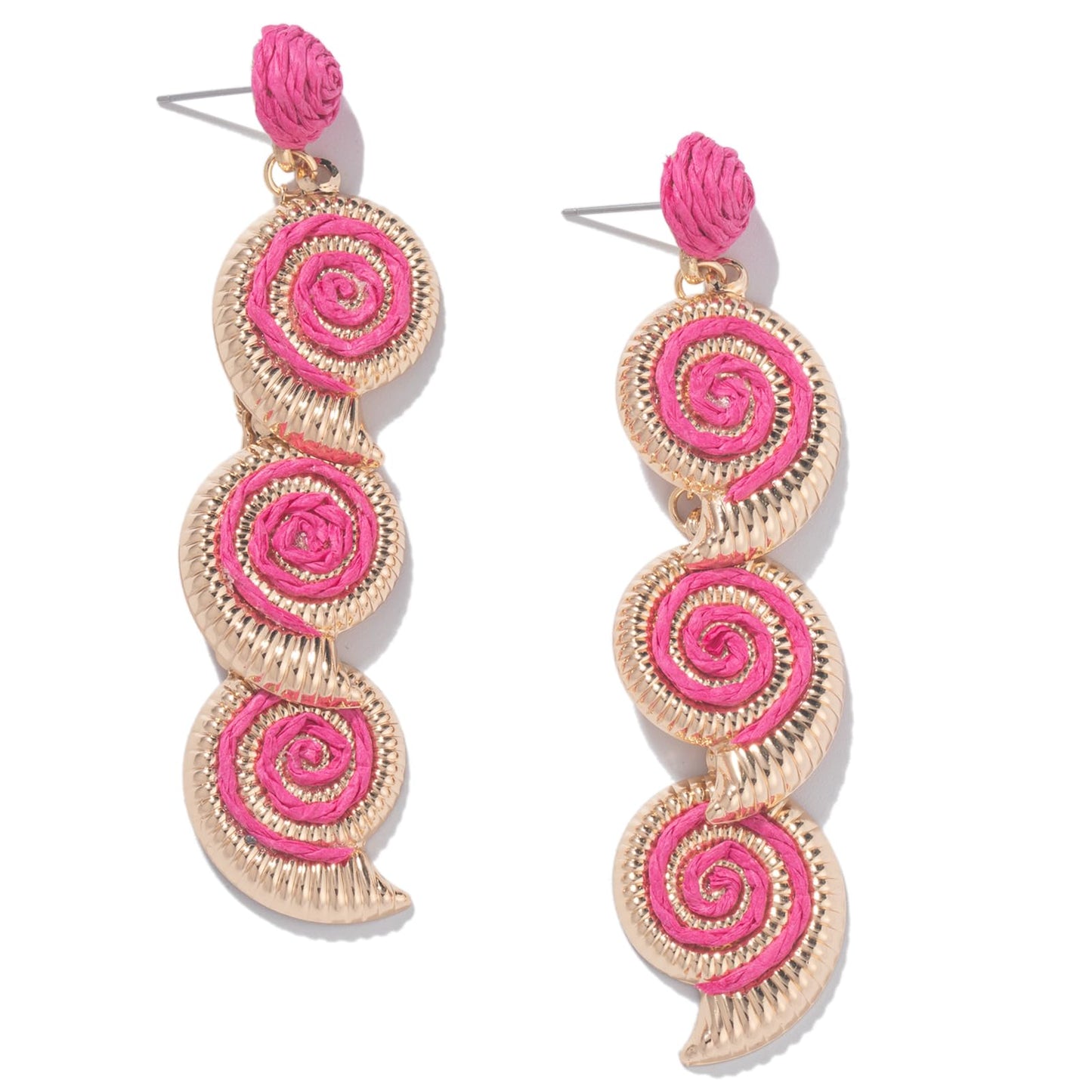 Raffia Starfish Seashell Dangle Drop Earrings Boho Summer Beach Jewelry | Fun Colorful Chunky Statement Long Big Shell Accessories Beachy Tropical Vacation Outfits for Women Trendy