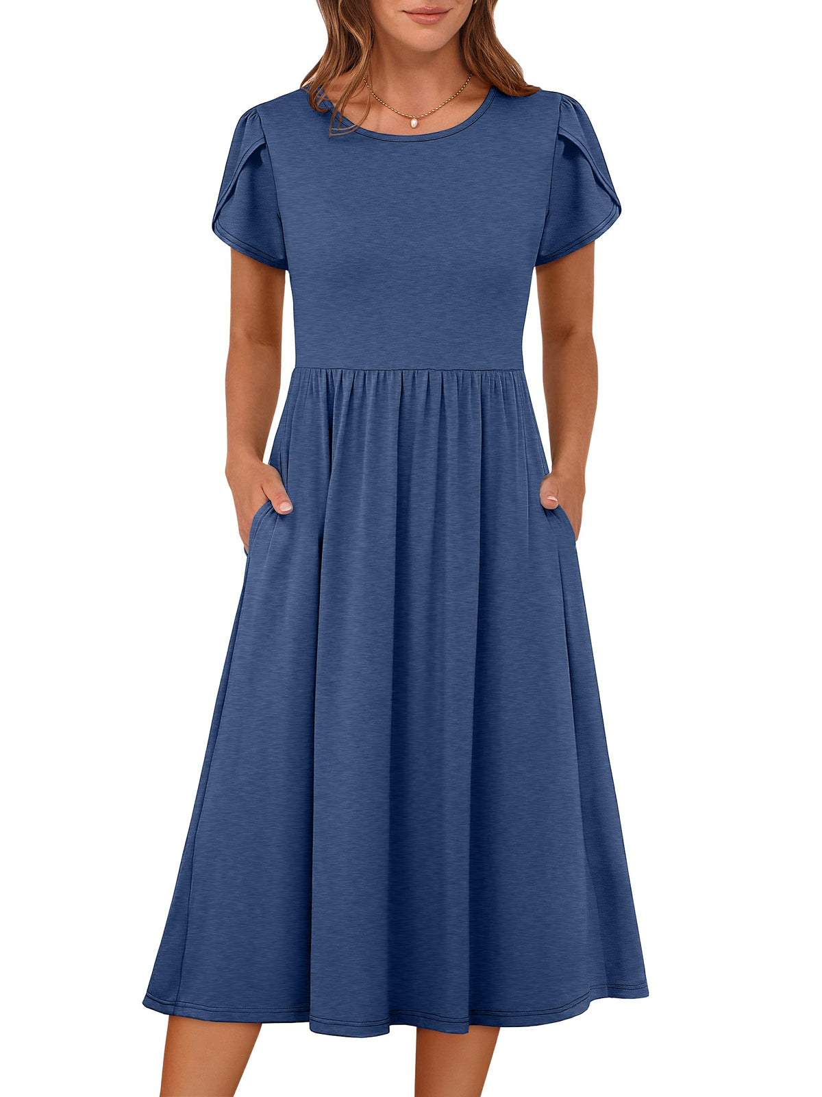ANRABESS Women's Summer Short Sleeve A-Line Midi Dresses Casual Floral T-Shirt Dresses Flowy Beach Sundress with Pockets