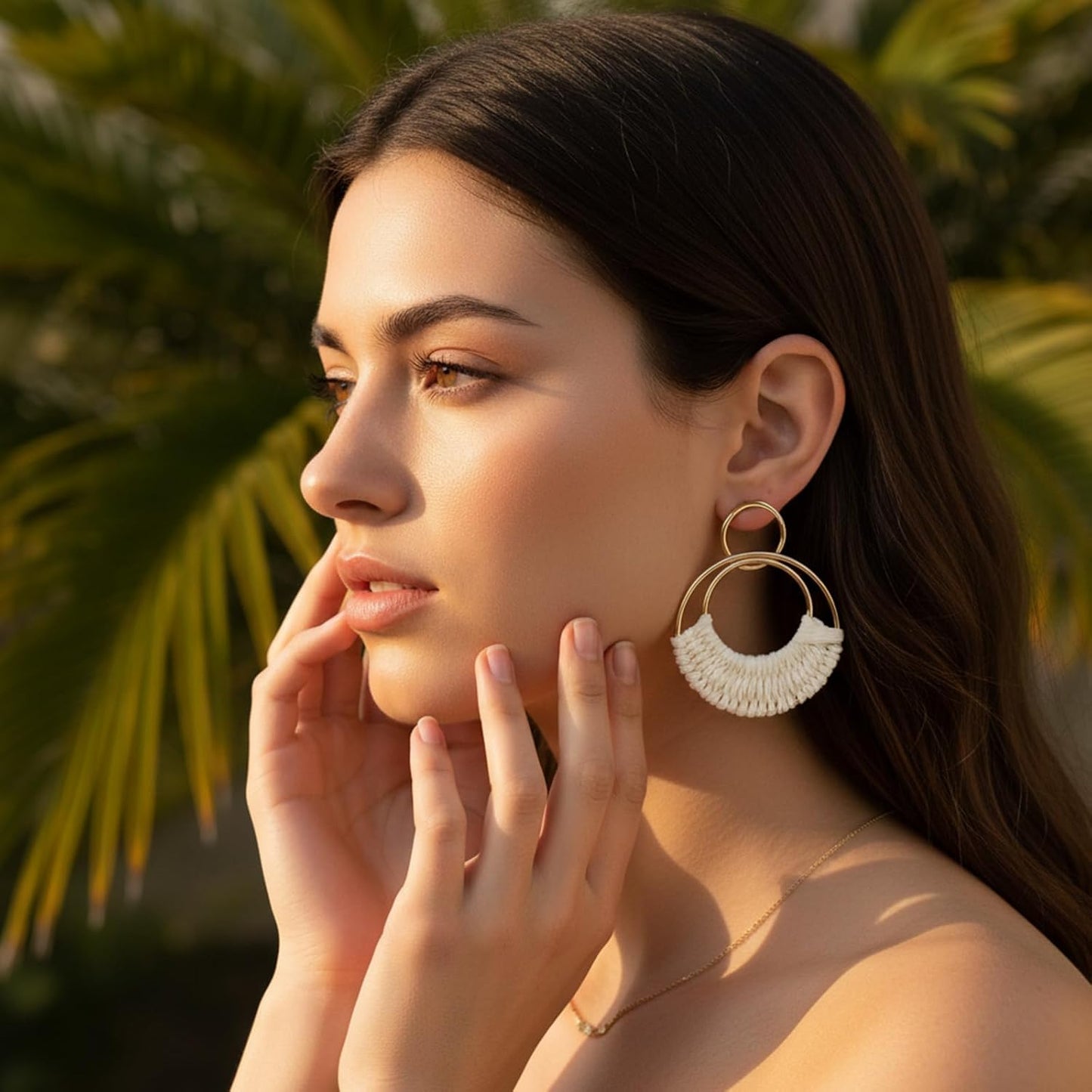 Handmade Raffia Hoop Earrings, Bohemian Rattan Round Drop Earrings | for Women, Lightweight Statement Straw Wicker Dangle Earring, for Summer Beach Vacation Party, Boho Jewelry