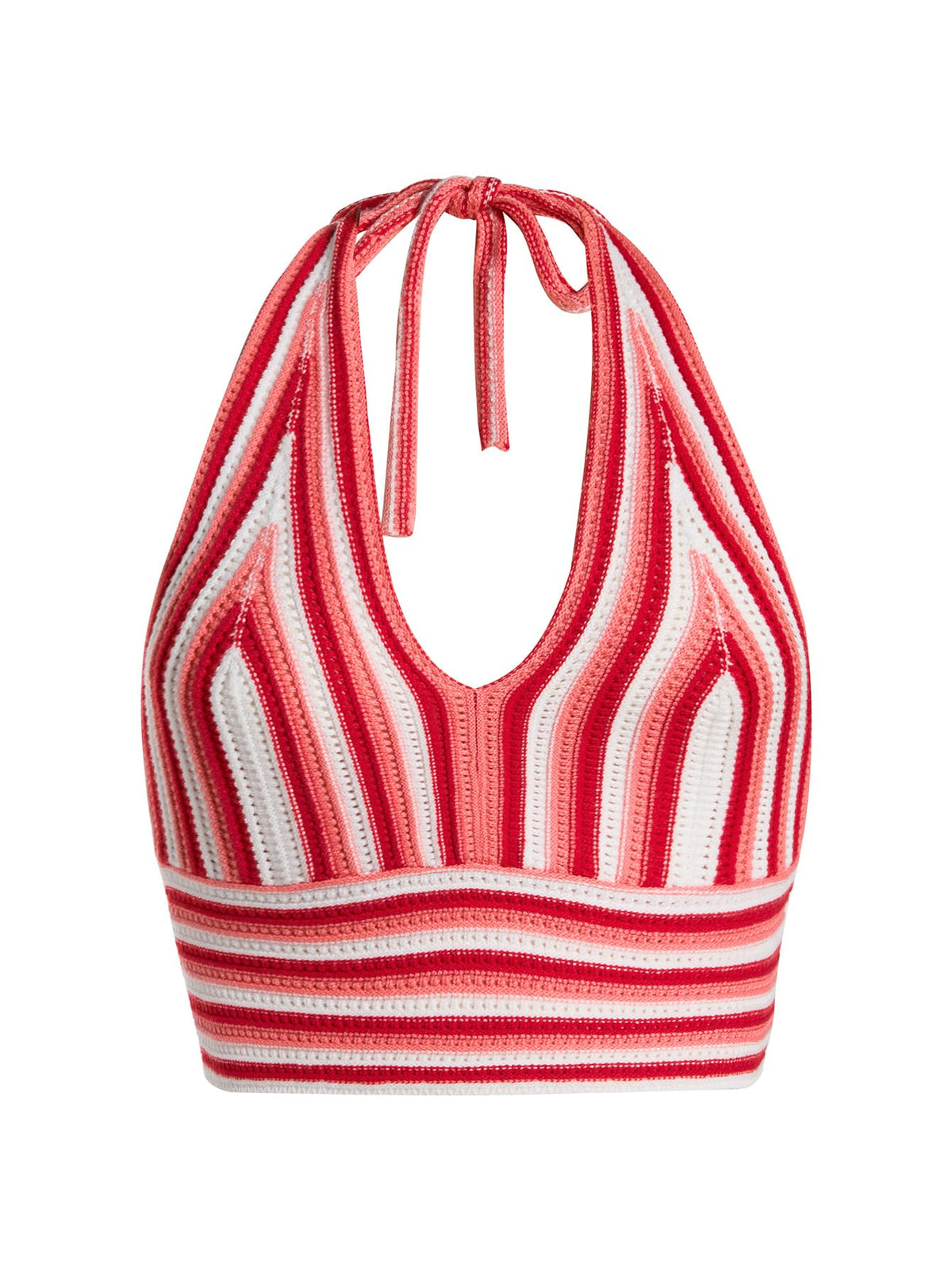 Verdusa Women's Crochet Tops Summer Striped Crop Halter Top Concert Outfit | Backless, V Neck, 70s Outfits for Women, Going Out, Y2k Clothes, Hawaiian Shirts, Cute Top