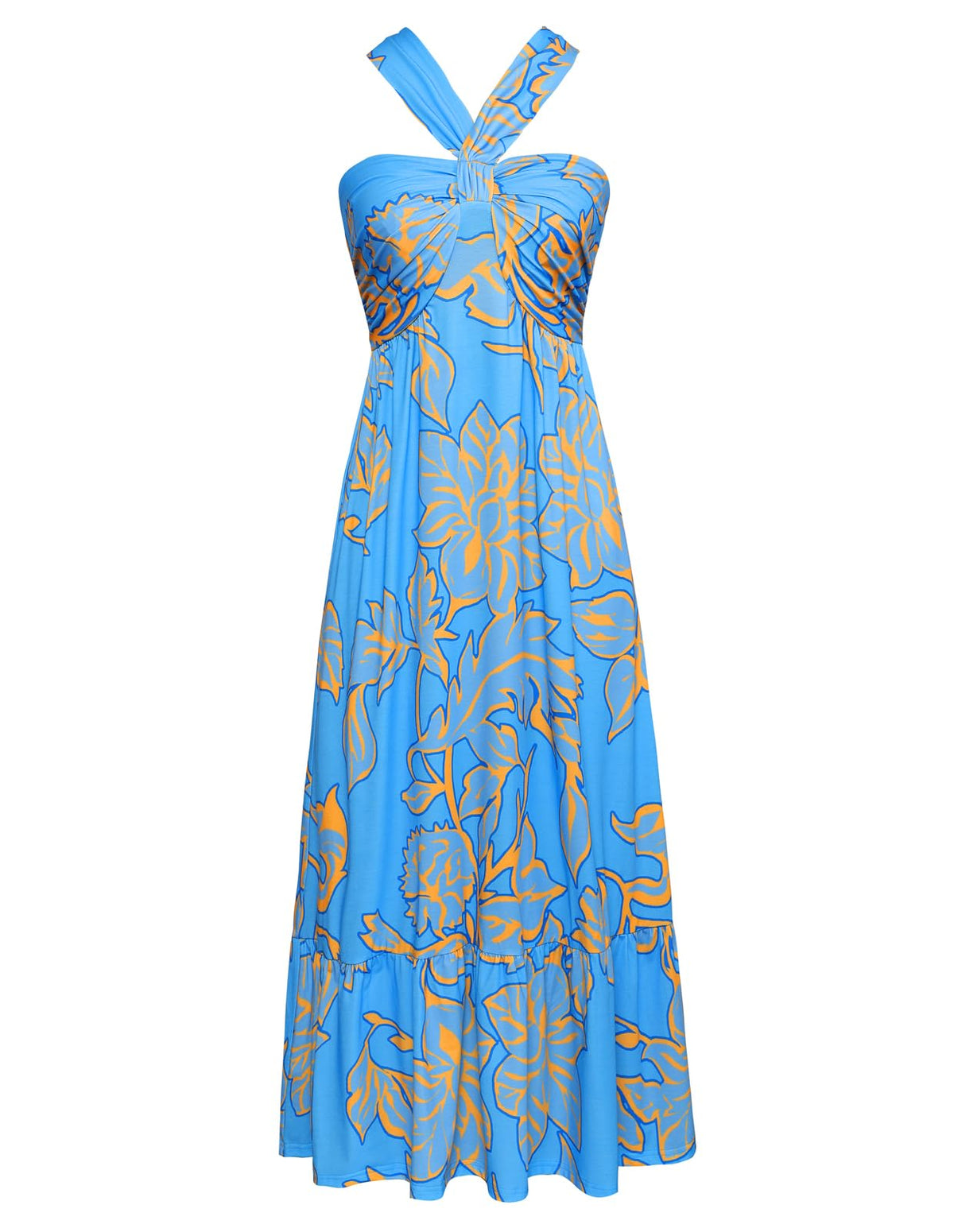 GRACE KARIN Womens Summer Floral Halter Boho Maxi Dresses | 2026 Flowy Criss Cross A Line Long Sundress Casual Tropical Vacation Beach Clothes Wedding Guest Dress With Pocket