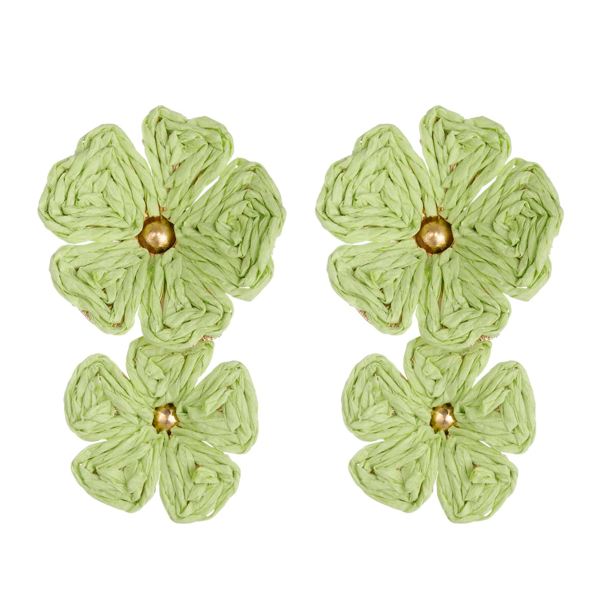 RUOFFETA Raffia Flower Earrings, Raffia Straw Wrapped Flower Drop Dangle Earrings Summer Tropical Beach Jewelry