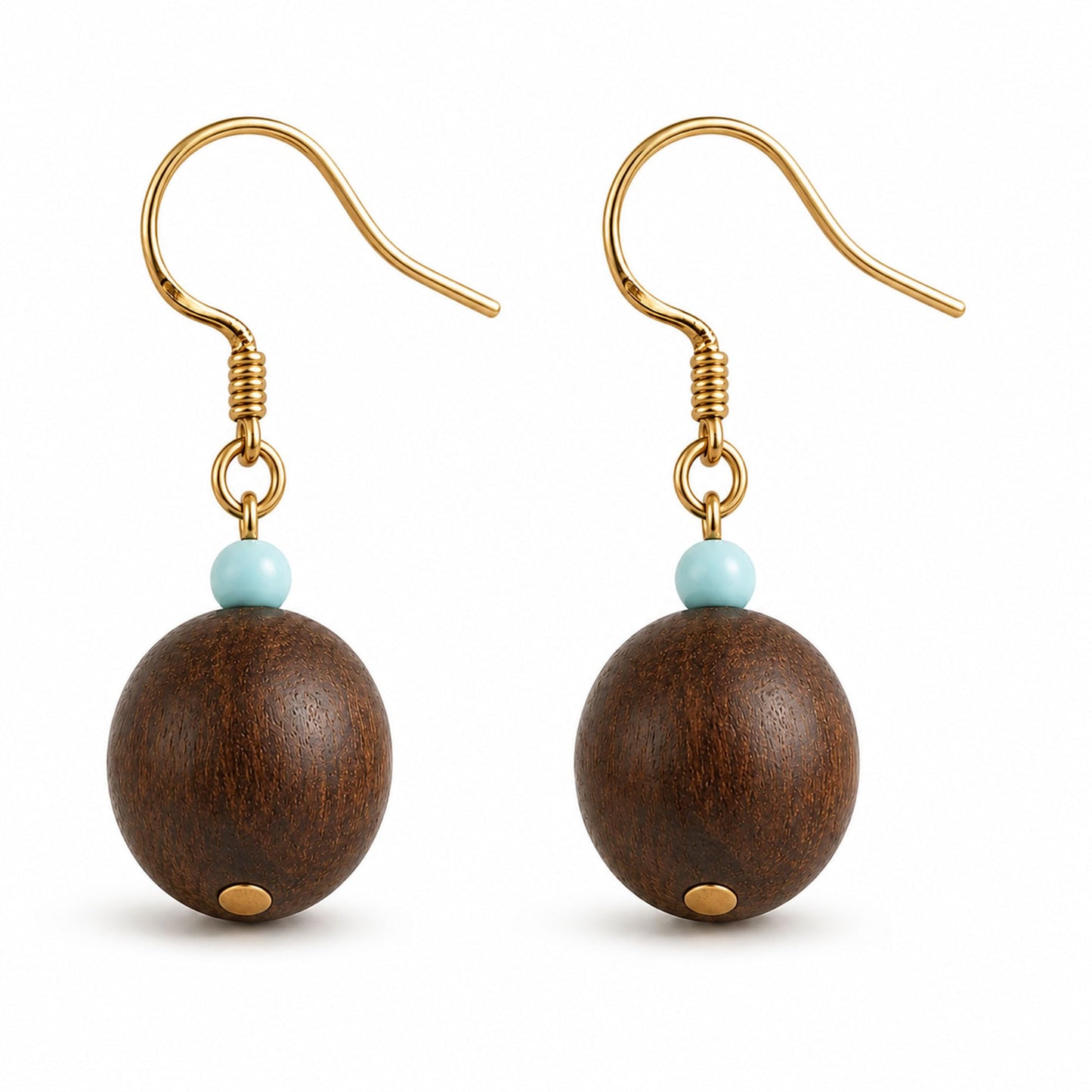 Brown Wooden Boho Dangle Earrings for Women, African Earrings | Lightweight Wooden Statement Earrings with Raffia Accents and African Boho Style for Summer Vacation and Everyday Wear