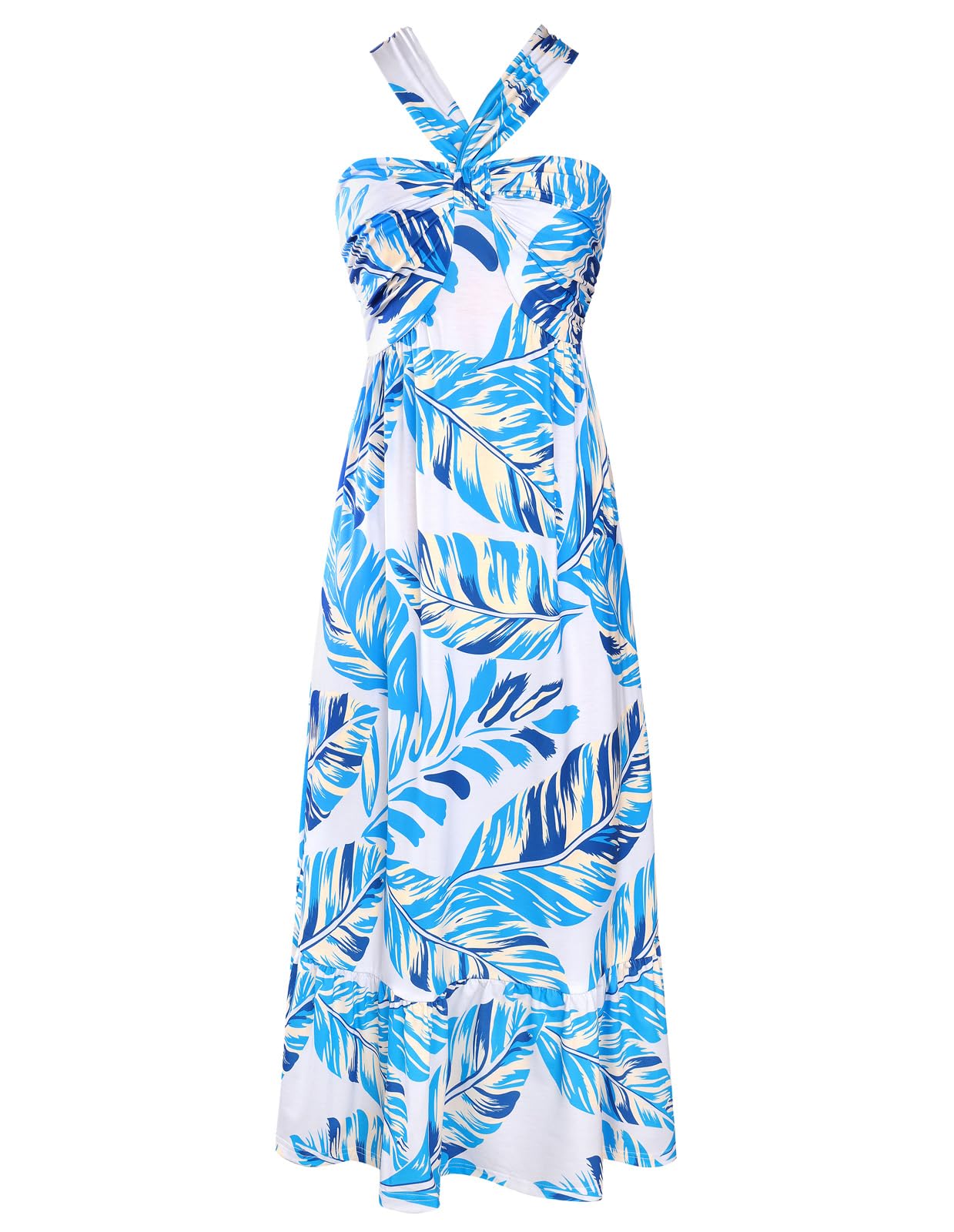 GRACE KARIN Womens Summer Floral Halter Boho Maxi Dresses | 2026 Flowy Criss Cross A Line Long Sundress Casual Tropical Vacation Beach Clothes Wedding Guest Dress With Pocket
