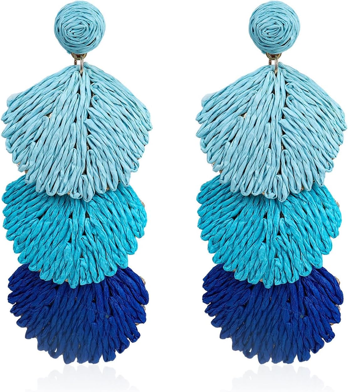 Raffia Rattan Shell Shaped Dangle Drop Earrings for Women Handmade Bohemian Boho Statement Earrings Straw Wrapped Summer Tropical Beach Vacation Jewelry