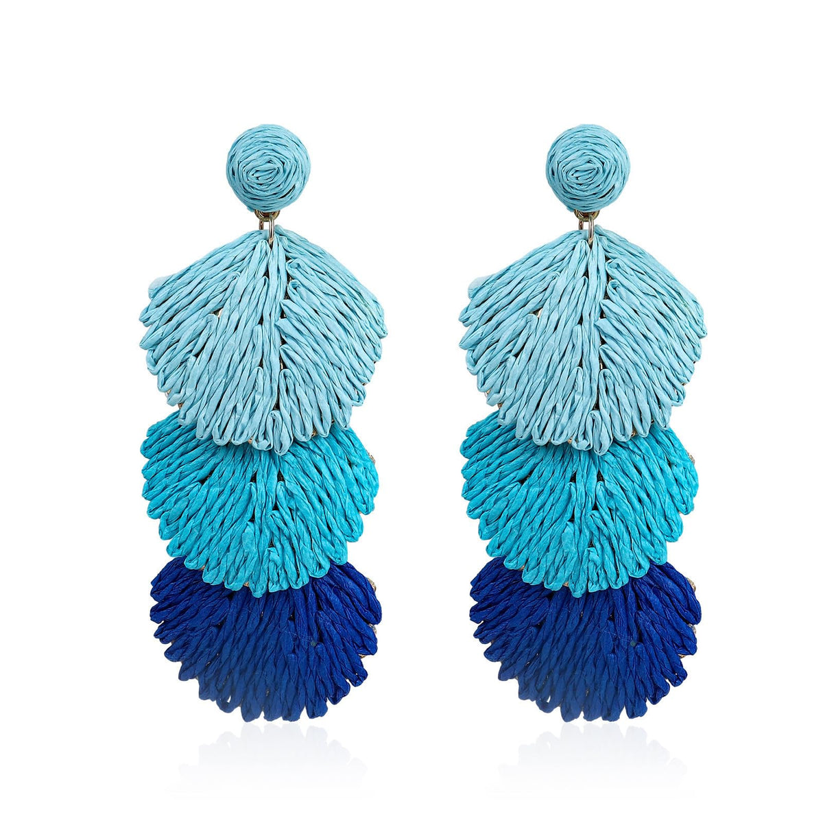 Raffia Rattan Shell Shaped Dangle Drop Earrings for Women Handmade Bohemian Boho Statement Earrings Straw Wrapped Summer Tropical Beach Vacation Jewelry