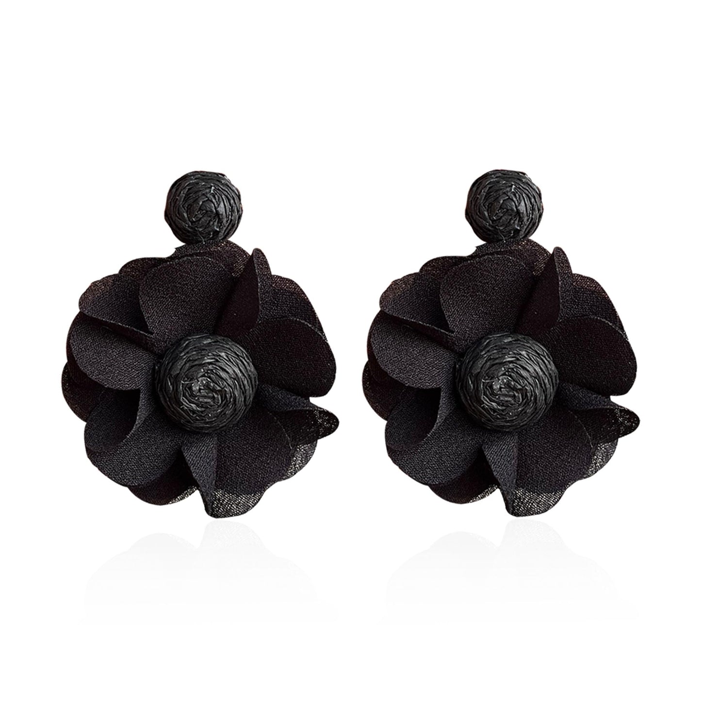 Rattan Flower Drop Earrings Raffia Dangle Boho Statement Earrings for Women