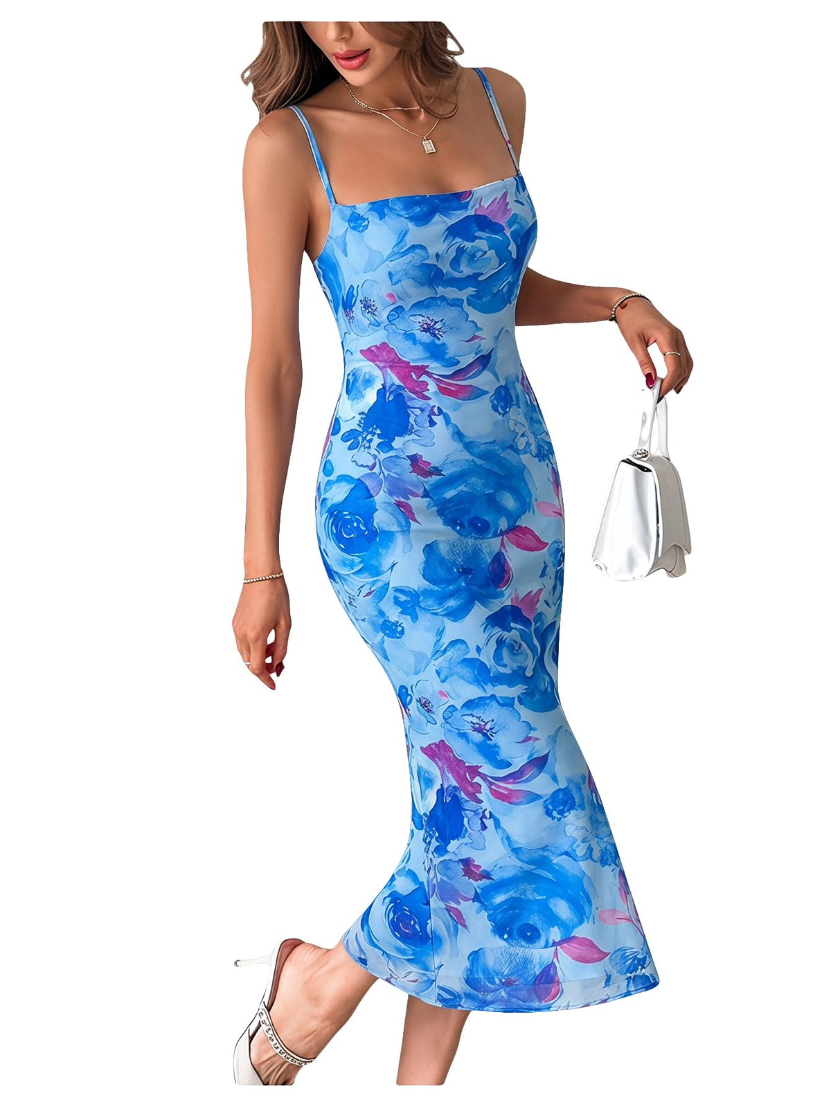 GORGLITTER Women's Floral Wedding Guest Bridal Shower Cocktail Midi Dress | Wedding Dresses for Bride, Bridesmaid, Orange Dress Women, Vacation Sunset Beach Outfits Woman