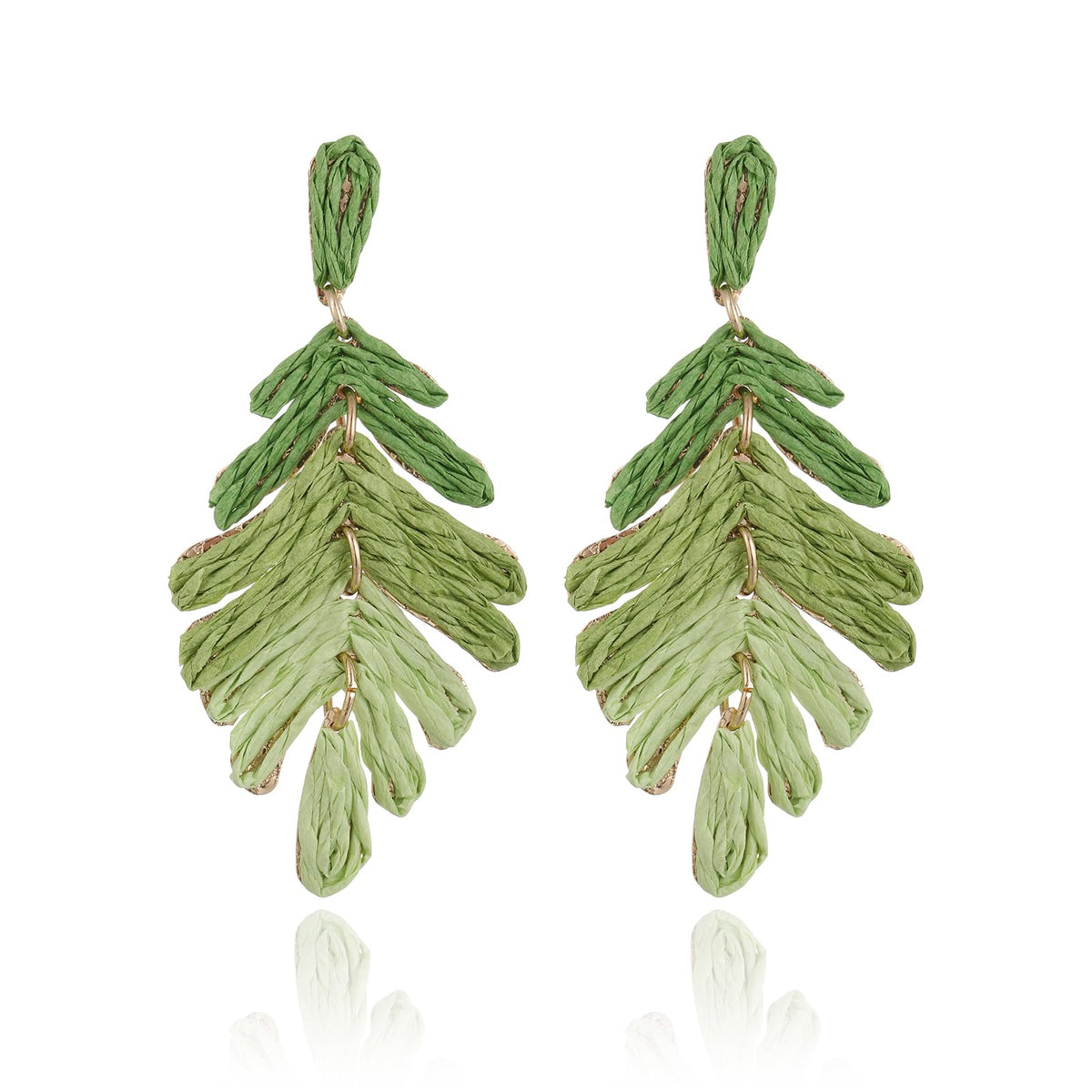 RUOFFETA Raffia Long Palm Leaf Earrings, Colorful Handmade Rattan Leaf Drop Dangle Earrings Summer Tropical Beach Jewelry