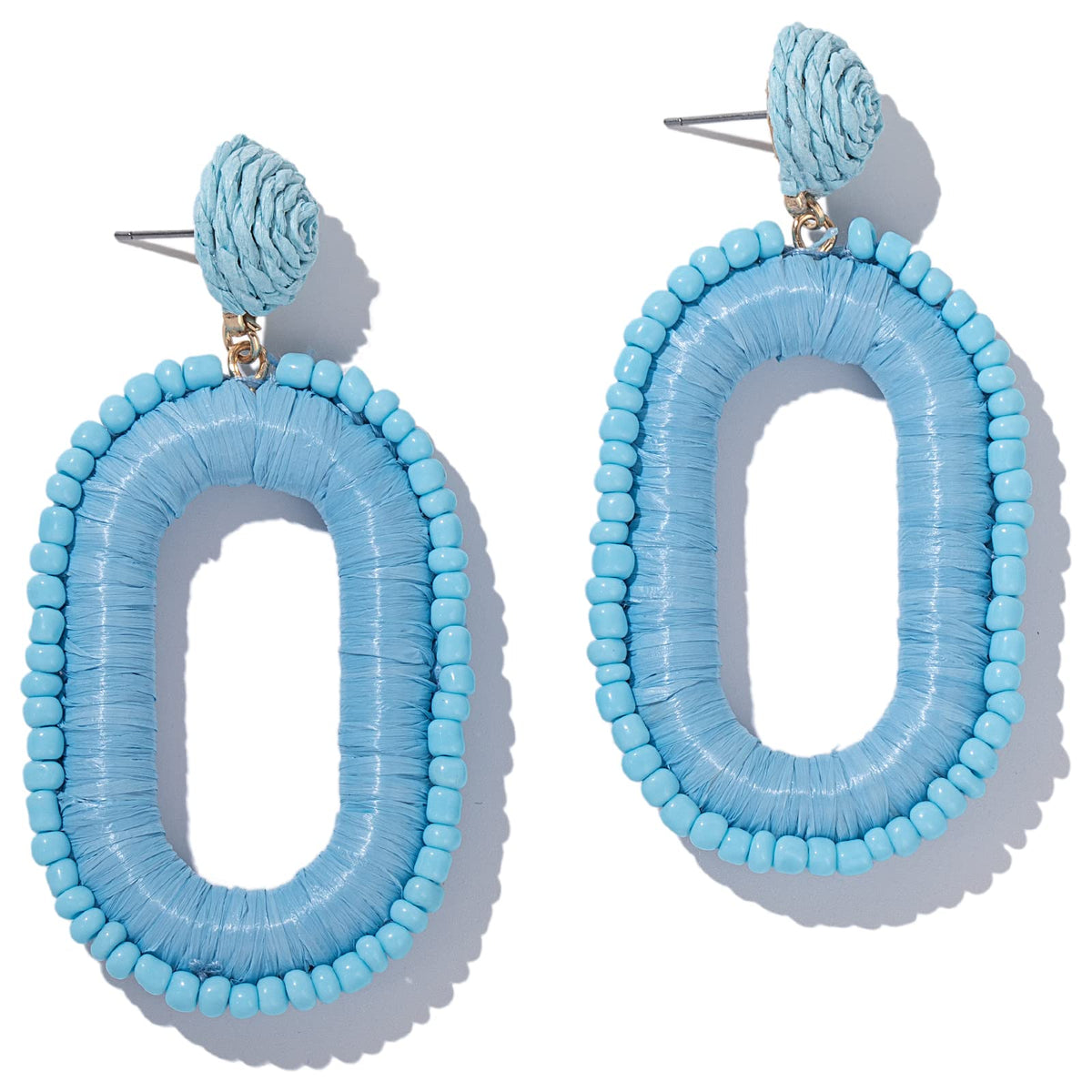 Boho Beaded Raffia Drop Earrings Statement Fun Square Dangle Summer Jewelry | Handmade Colorful Bead Chunky Accessories Big Geometric Dangling Vacation Tropical Bohemian Hawaiian Outfits for Women