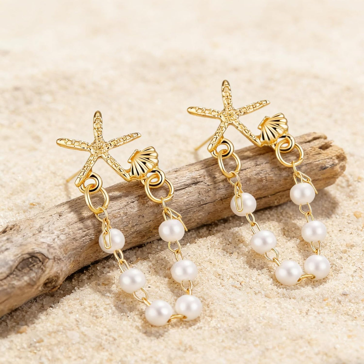 Beach Theme Earrings, Gold Beach Vacation Earrings for Women, Summer Starfish Jewelry with Pearl Drop for Summer Outfits, Hawaii Decoration