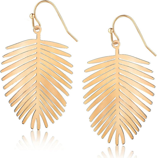 Palm Leaf Earrings for Women - Boho Tropical Dangle Earrings | Plated in Gold Tone or Silver Tone