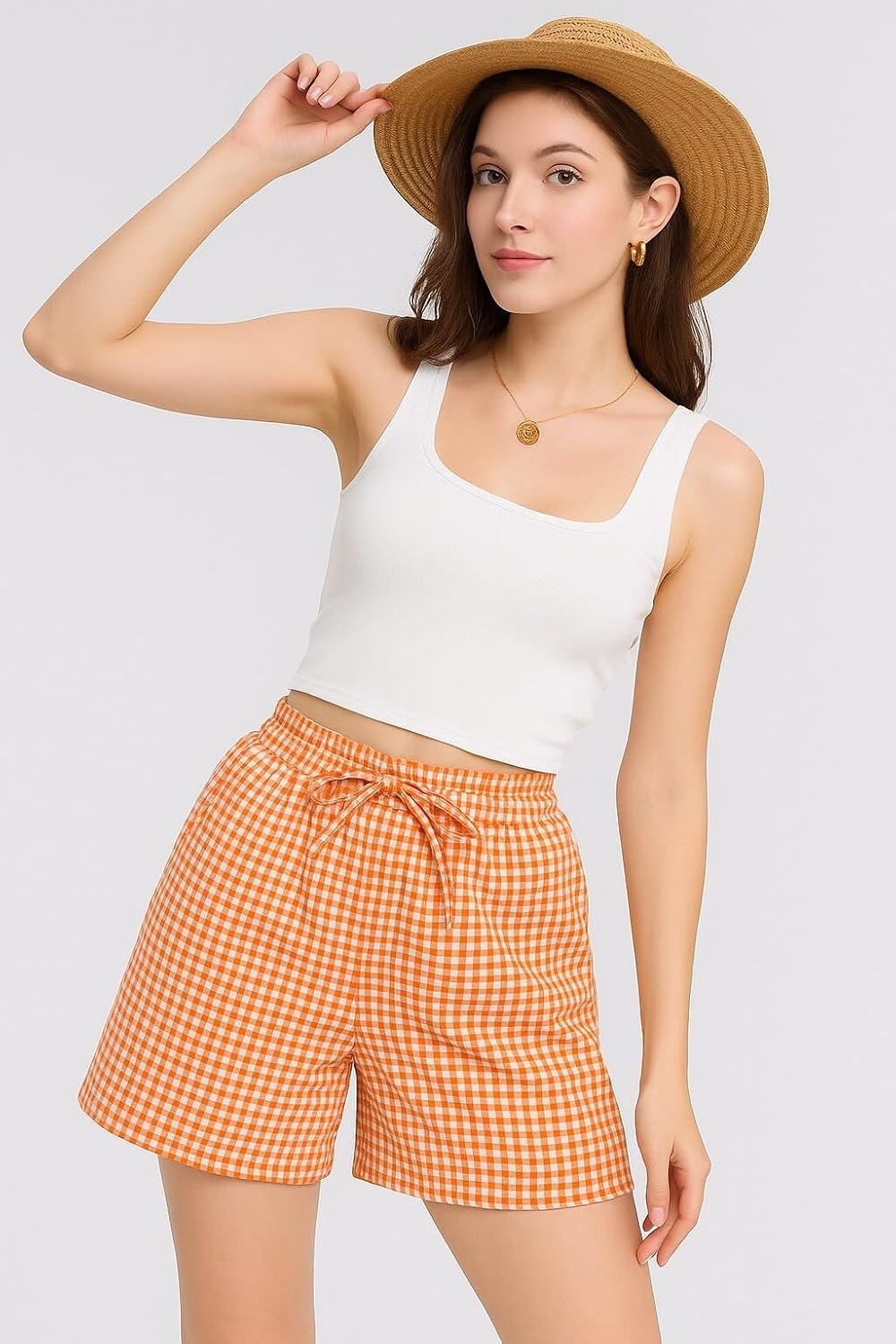 Womens Cotton Striped Gingham Boxer Shorts Checkered Plaid Casual Biker Shorts PJ Pajama Lounge Sleep Summer Beach Vacation