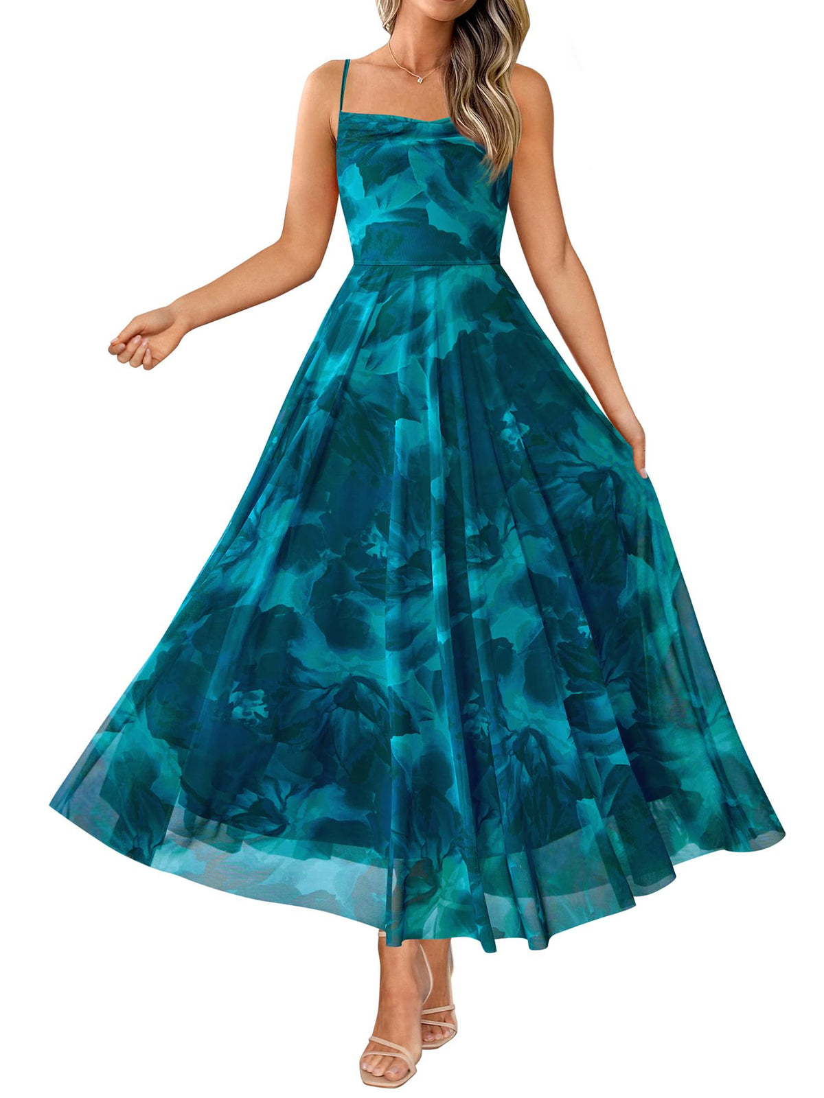 BTFBM Women Summer Maxi Dresses Elegant Wedding Guest Dress | Cowl Neck,Spaghetti Strap,Mesh,Floral,A-Line,Flowy,Party,Cocktail,Homecoming,Graduation,Sundress,Prom,Beach Long Dresses