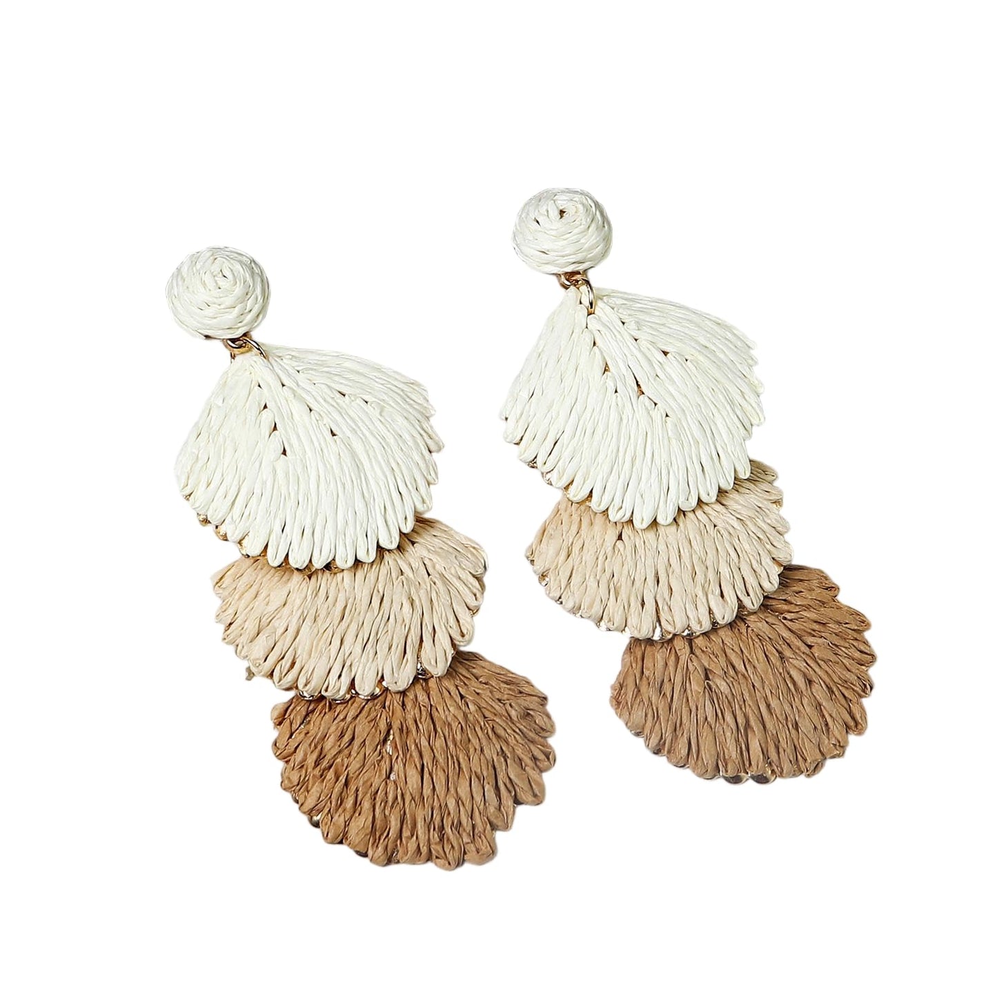 Raffia Rattan Shell Shaped Dangle Drop Earrings for Women Handmade Bohemian Boho Statement Earrings Straw Wrapped Summer Tropical Beach Vacation Jewelry