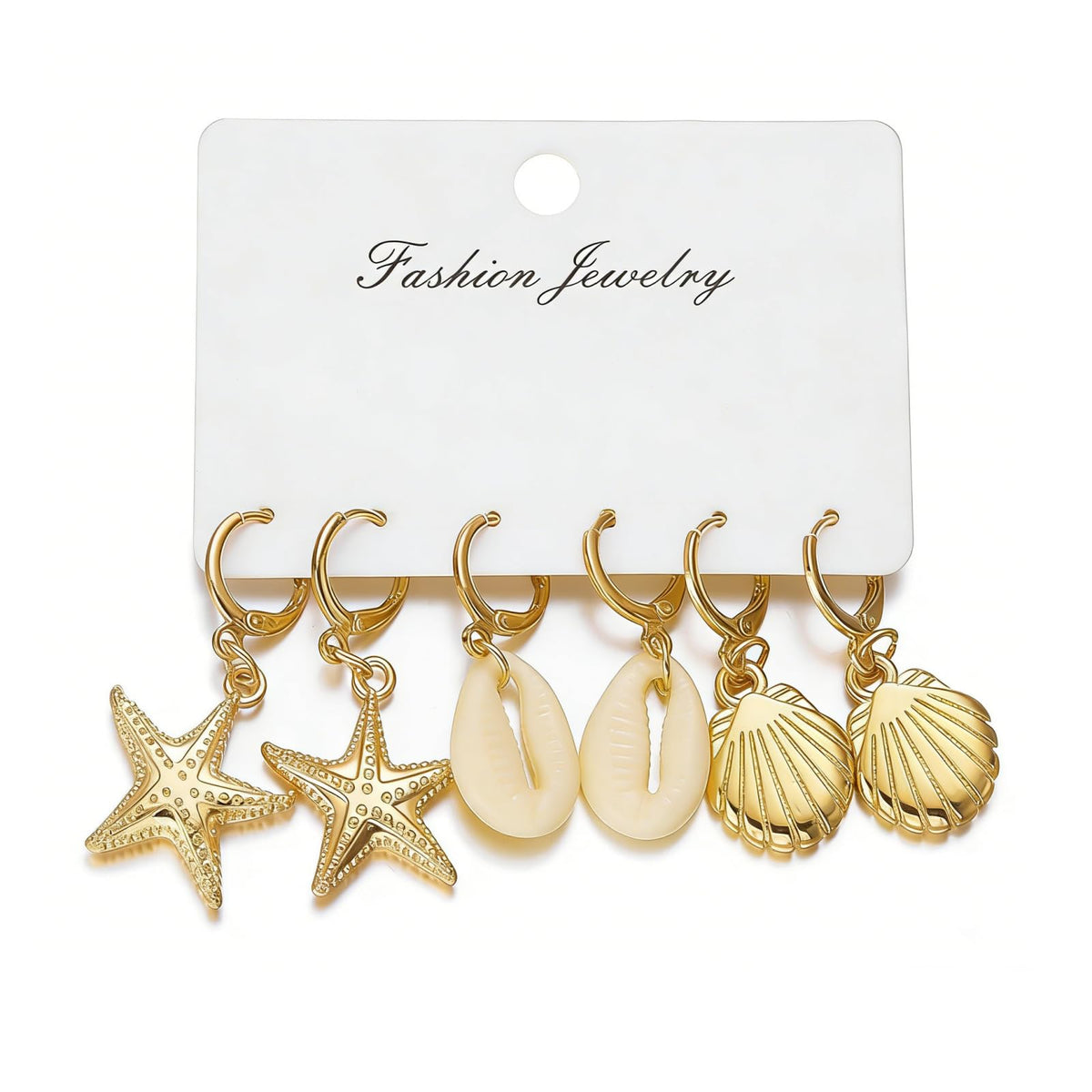 3Pairs Boho Starfish Shell Dangle Drop Earrings Dainty Ocean Theme Seashell Starfish Hoop Earrings for Women Summer Beach Holiday Vacation Outfits Accessories Jewelry Gifts
