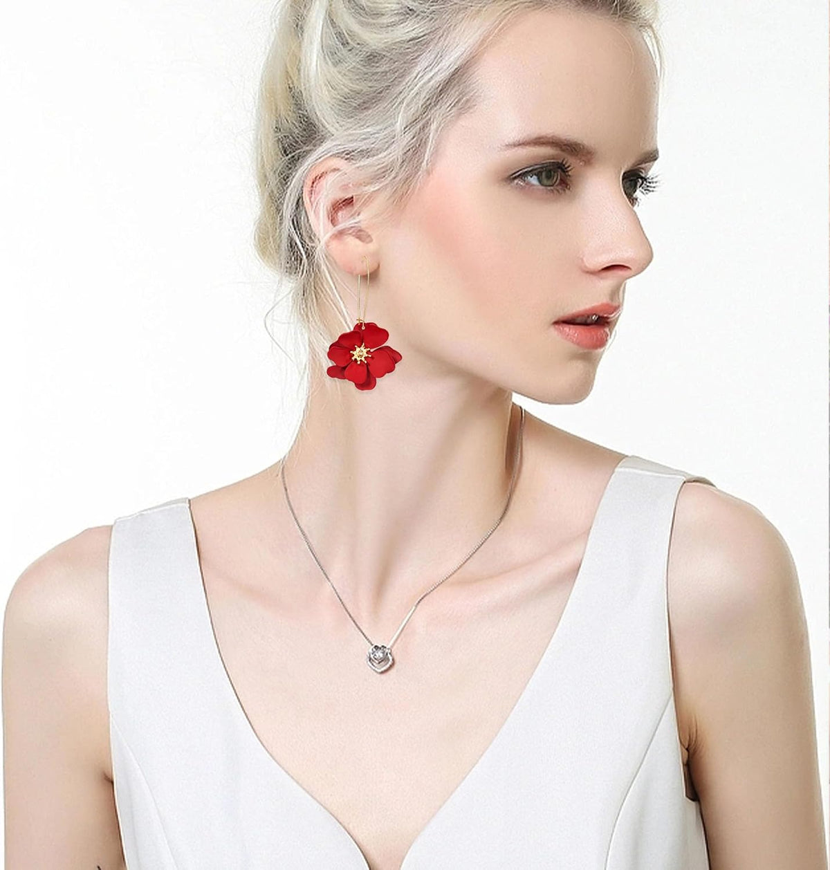 Bohemian Daisy Flower Matte Floral Long Petal Drop Dangle Earrings Layered Tiered for Women Chic Boho Wedding Jewelry