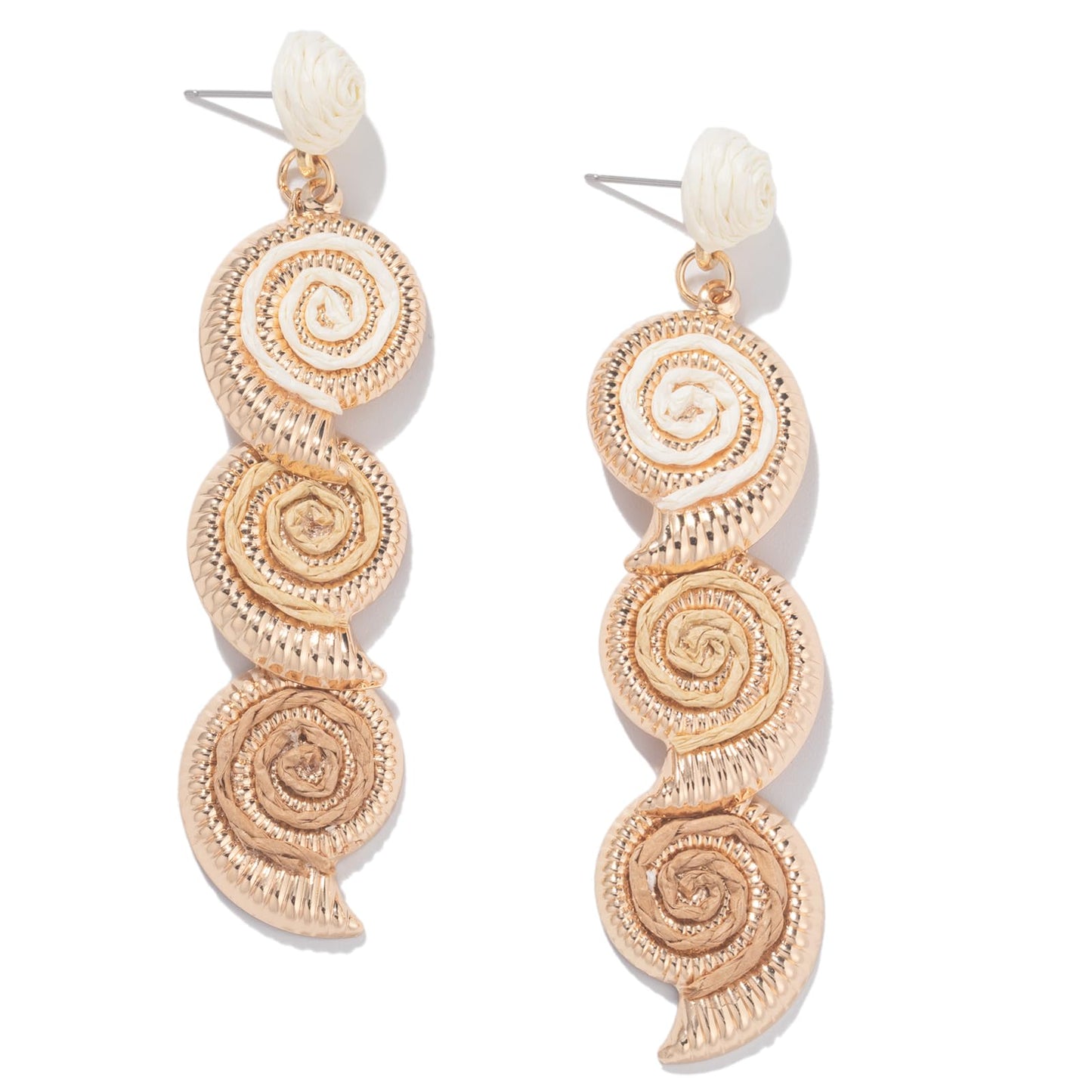Raffia Starfish Seashell Dangle Drop Earrings Boho Summer Beach Jewelry | Fun Colorful Chunky Statement Long Big Shell Accessories Beachy Tropical Vacation Outfits for Women Trendy