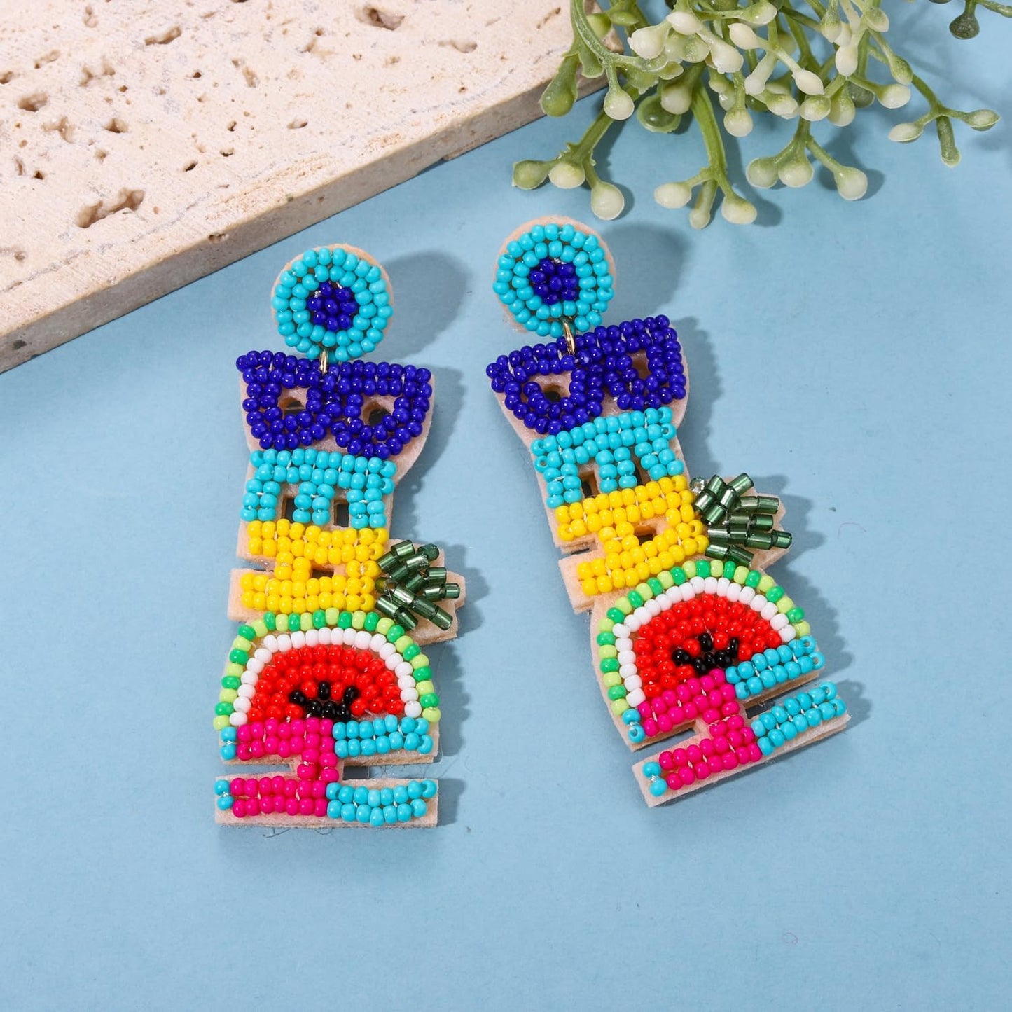 Beaded Earrings for Women, Summer Dangle Earrings Statement Pineapple Watermelon Earrings Summer Beach Vibes Accessory Bohemia Vacation Jewelry Gifts