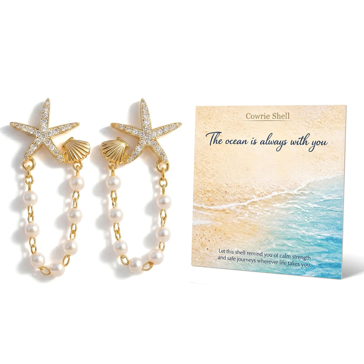 Starfish Shell Earrings for Women, Pearl Drop Beach Jewelry, Lightweight Ocean Dangle Accessories for Summer Vacation, Cruise Outfits, Tropical Resort Looks