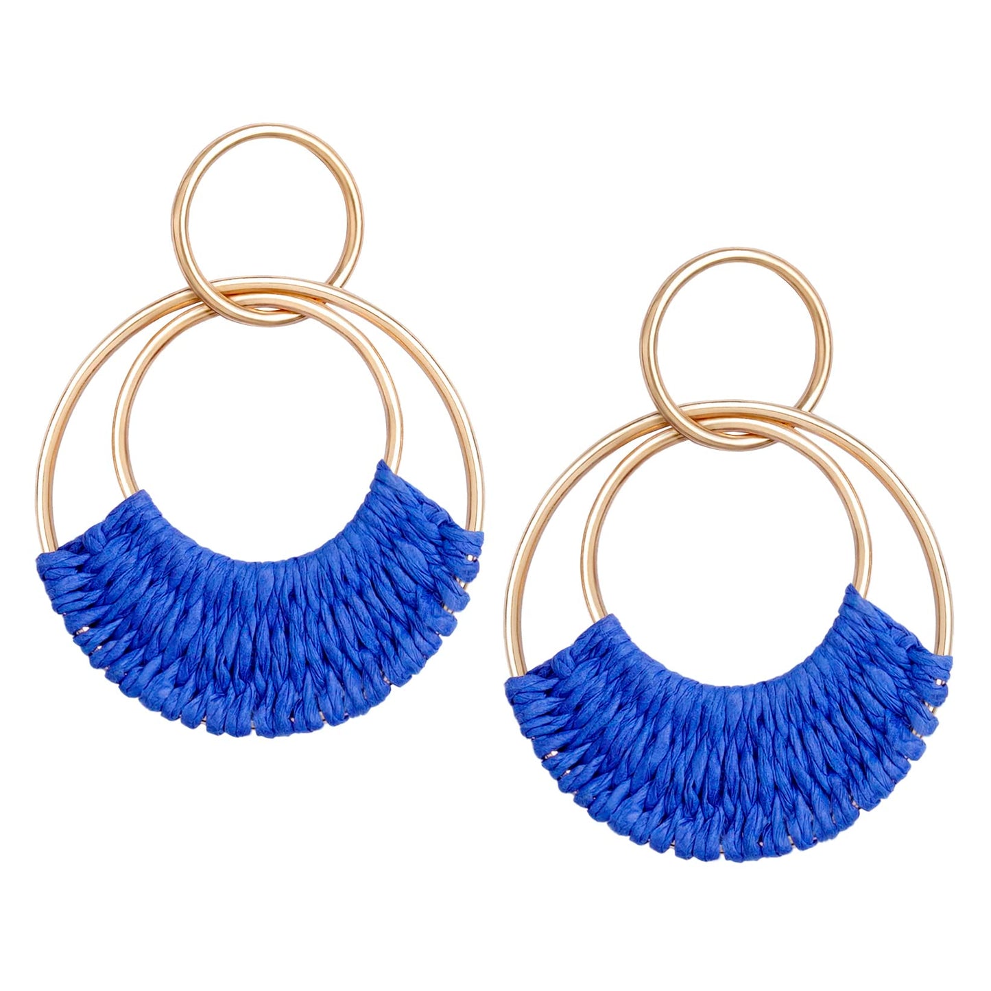Raffia Hoop Earrings for Women Fun Boho Summer Beach Earrings Lightweight Handmade Straw Wicker Rattan Dangle Earrings Statement Geometric Round Drop Earrings
