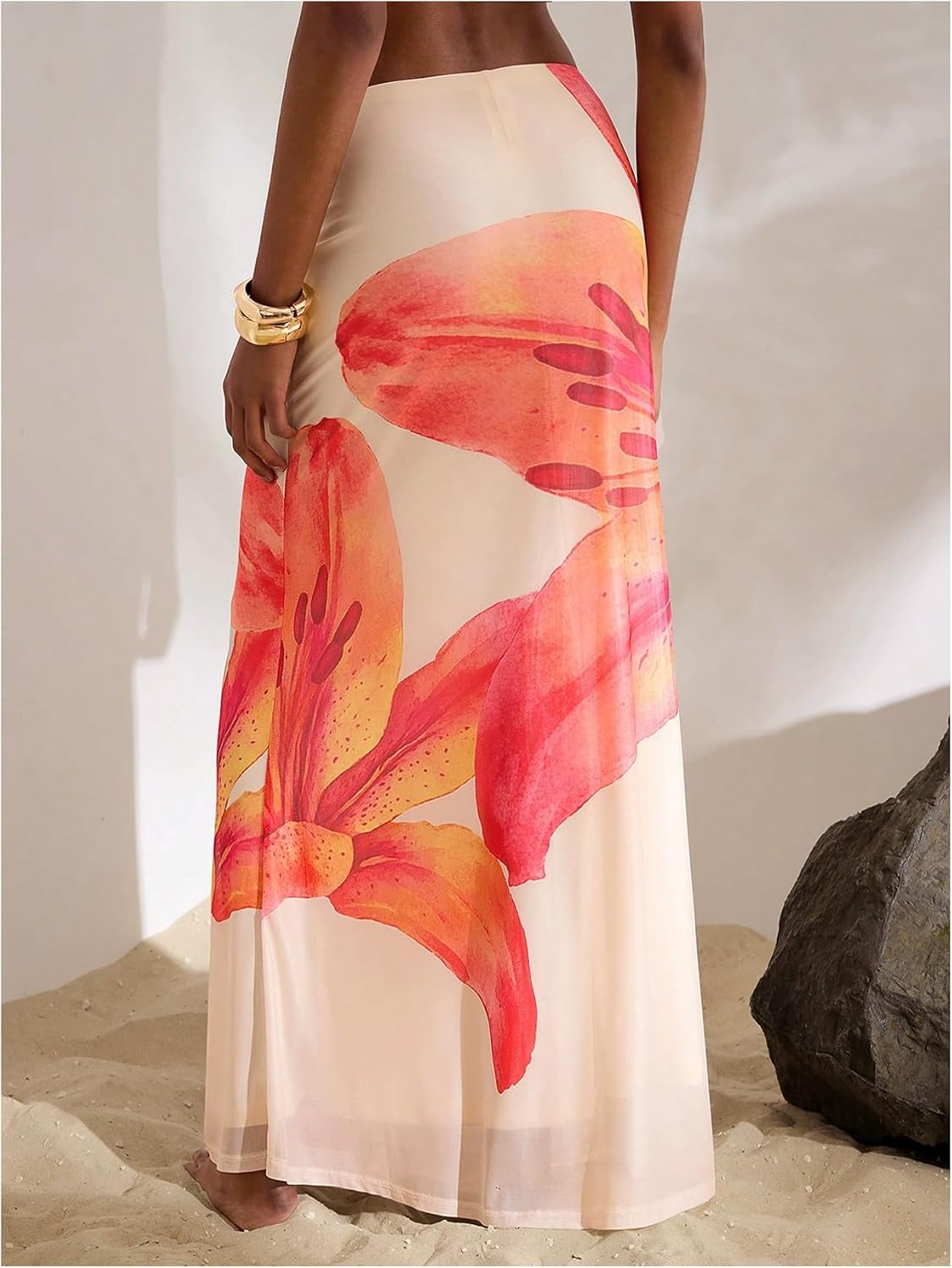 MakeMeChic Women's Long Maxi Skirt Beach Sheer Mesh Skirt | Flowy Skirt, Long Skirt, Beach Skirt, Floral Skirt, Brunch Outfits, Date Night Outfits