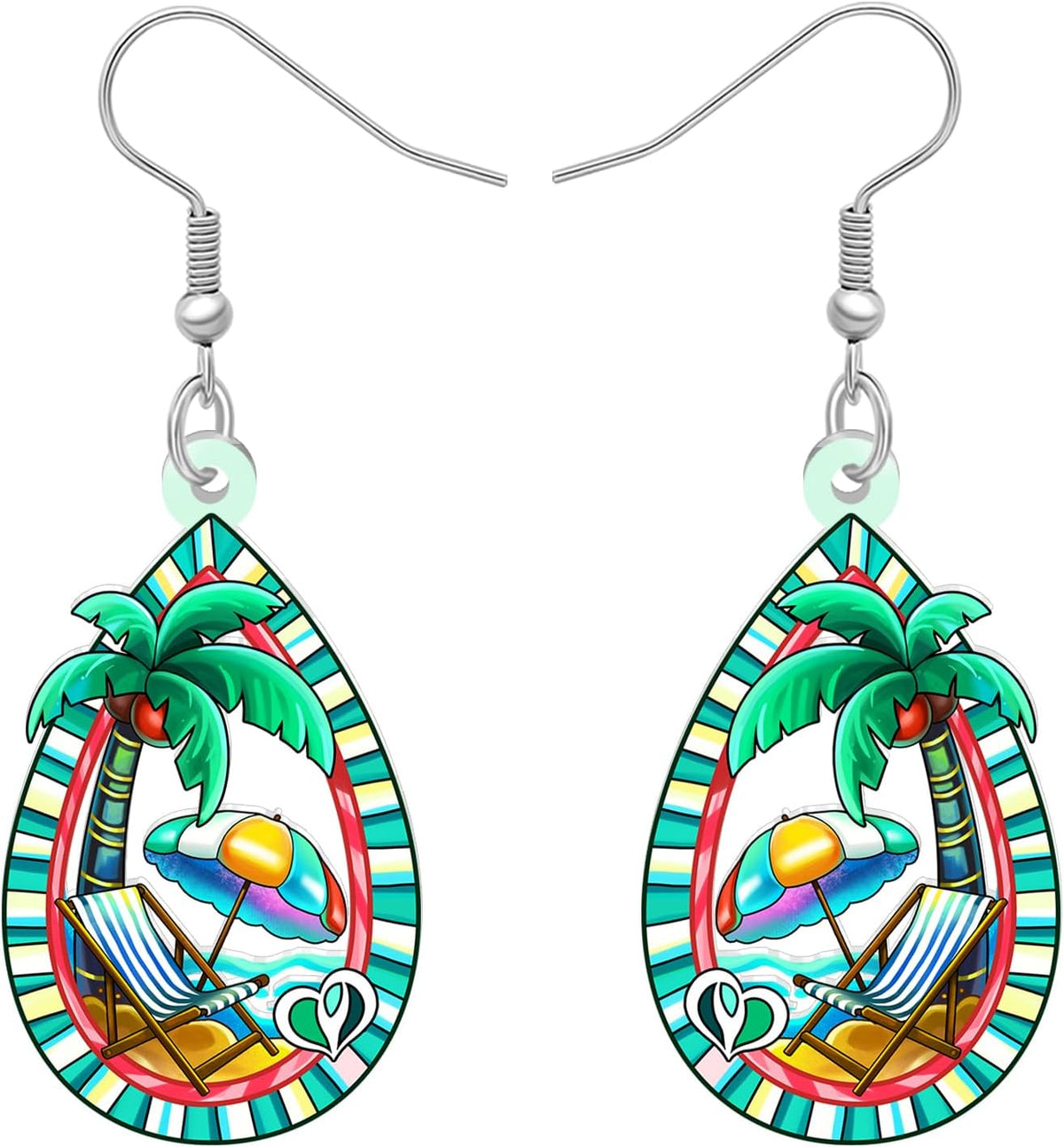 DUOWEI Acrylic Tropical Teardrop Dangle Earrings Beach Gifts for Beach Lovers Women, Hawaiian Palm Tree Statement Beachy Themed Jewelry for Vacation Accessories