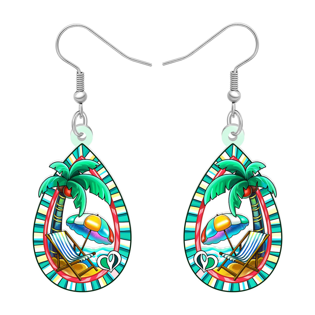 DUOWEI Acrylic Tropical Teardrop Dangle Earrings Beach Gifts for Beach Lovers Women, Hawaiian Palm Tree Statement Beachy Themed Jewelry for Vacation Accessories