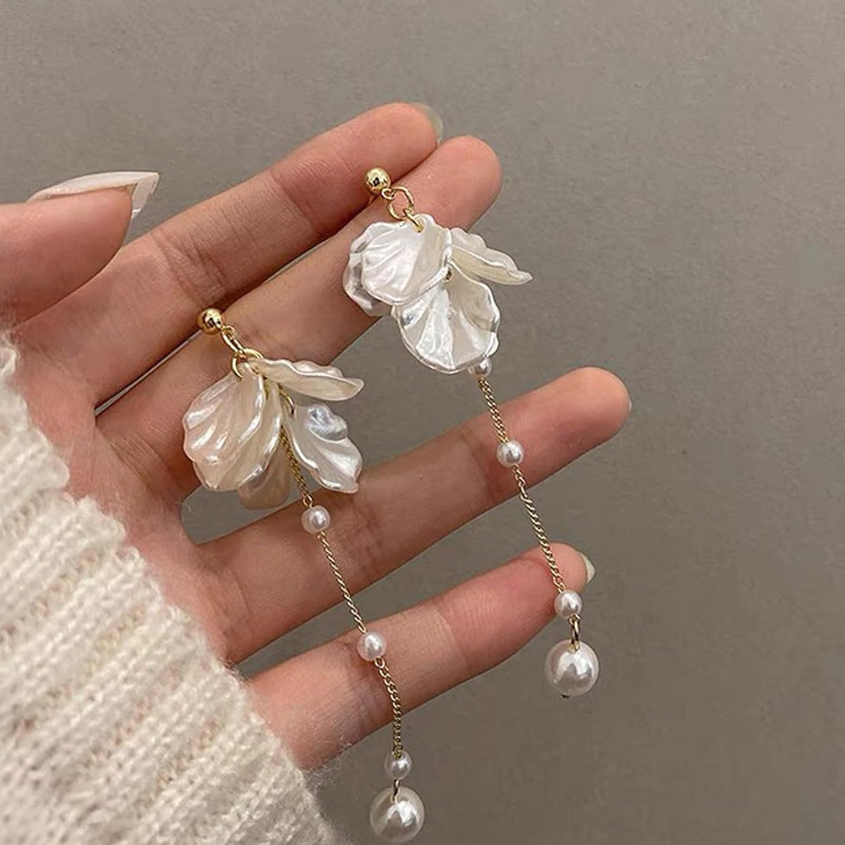 white shell earrings petal drop for women boho resort flower statement summer beach vacation dress outfit costume jewelry birthday gifts