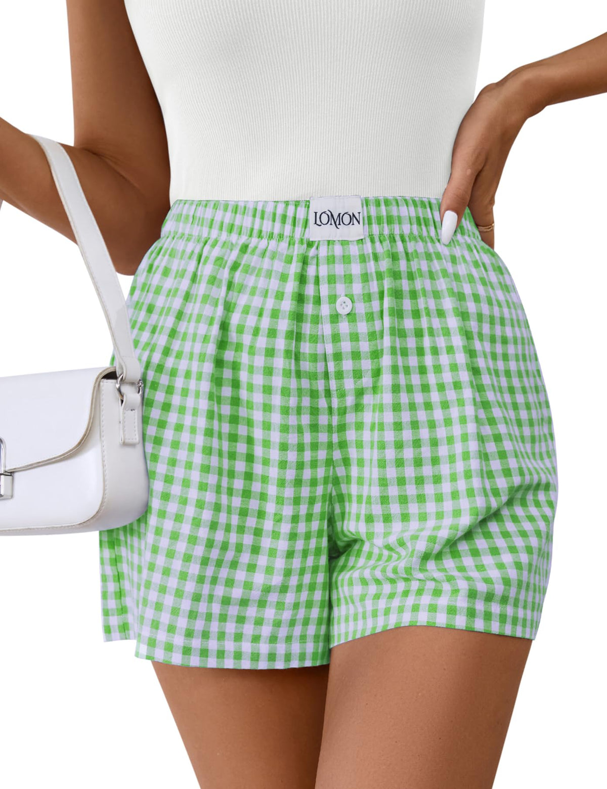 LOMON Women Boxer Shorts Casual Summer Pajama Lounge Gingham Striped Bottom | 2026 Y2K Pj Sleep Beach Vacation Clothing
