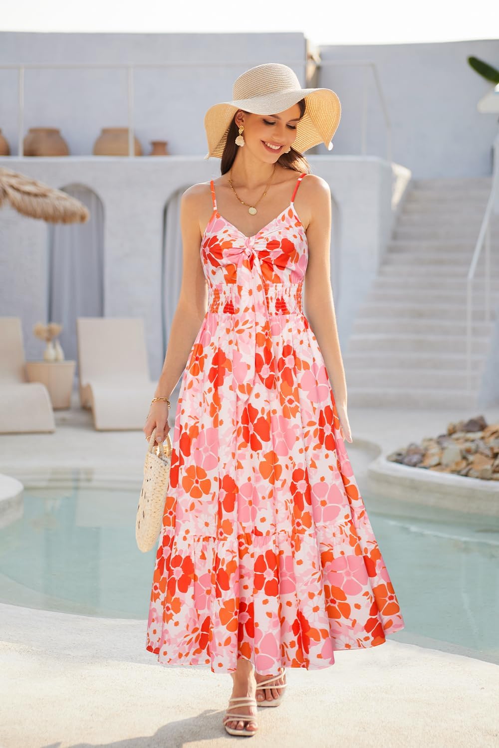 GRACE KARIN Womens Summer Floral Maxi Dresses 2026 Long Flowy Boho Dress Beach Vacation Sundresses Casual Clothes with Pocket