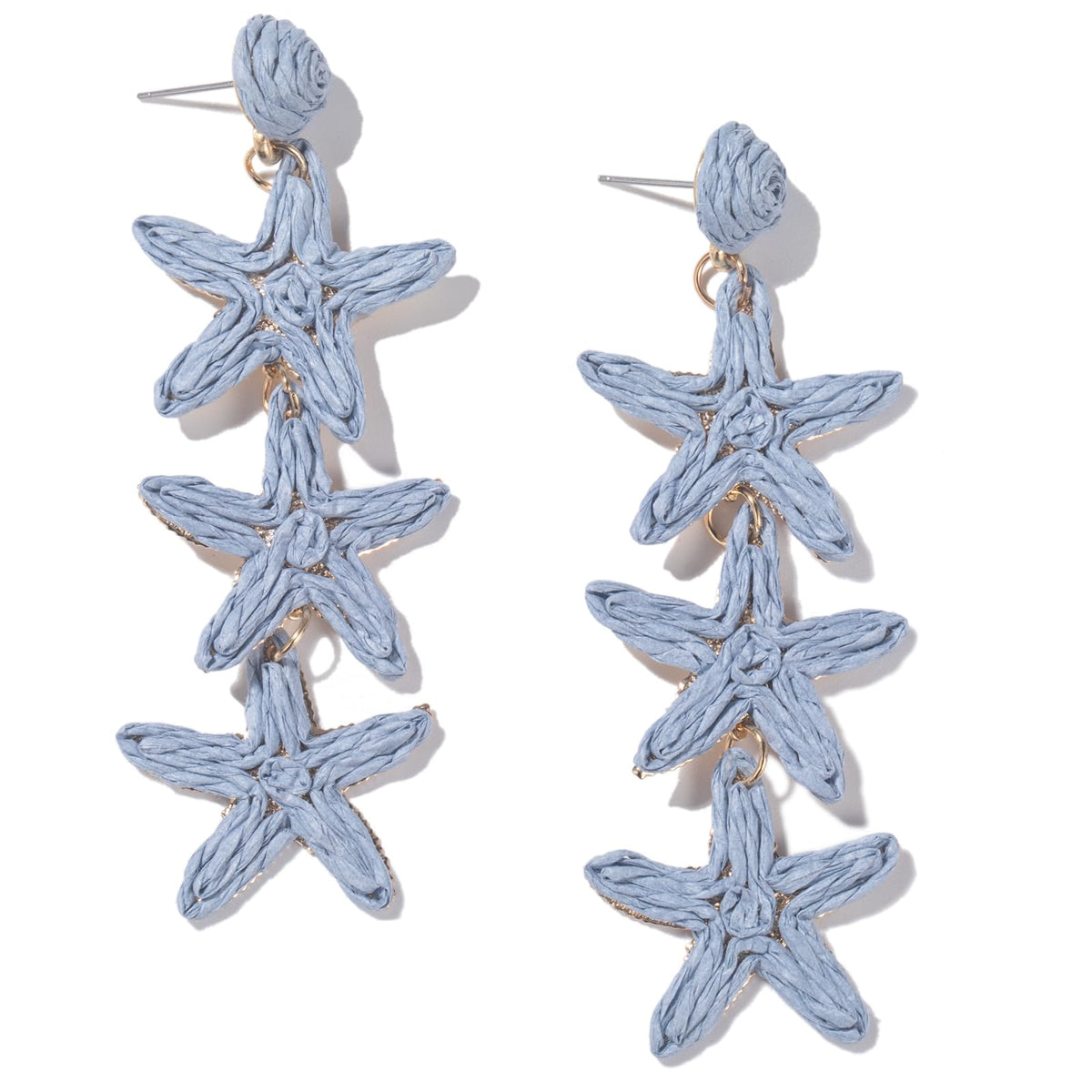 Raffia Starfish Seashell Dangle Drop Earrings Boho Summer Beach Jewelry | Fun Colorful Chunky Statement Long Big Shell Accessories Beachy Tropical Vacation Outfits for Women Trendy