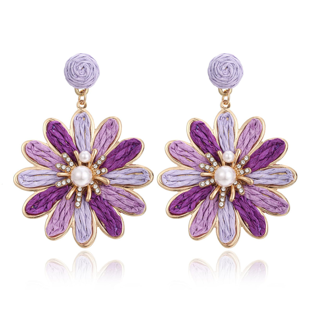 RUOFFETA Boho Raffia Flower Earrings for Women – Lightweight Dangle Jewelry, Summer Beach Vacation Accessories