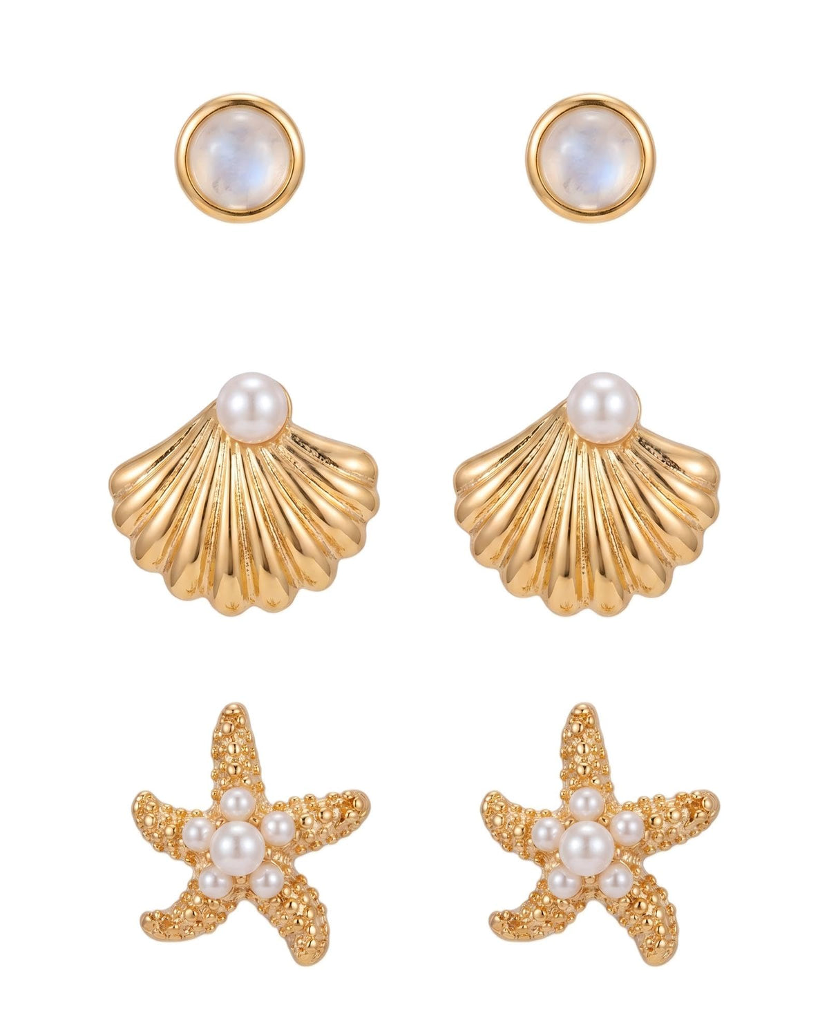 Seashell Starfish Earring for Women | 3 Pairs Ocean Seashell Earring, Summer Beach Vacation Jewelry Accessories