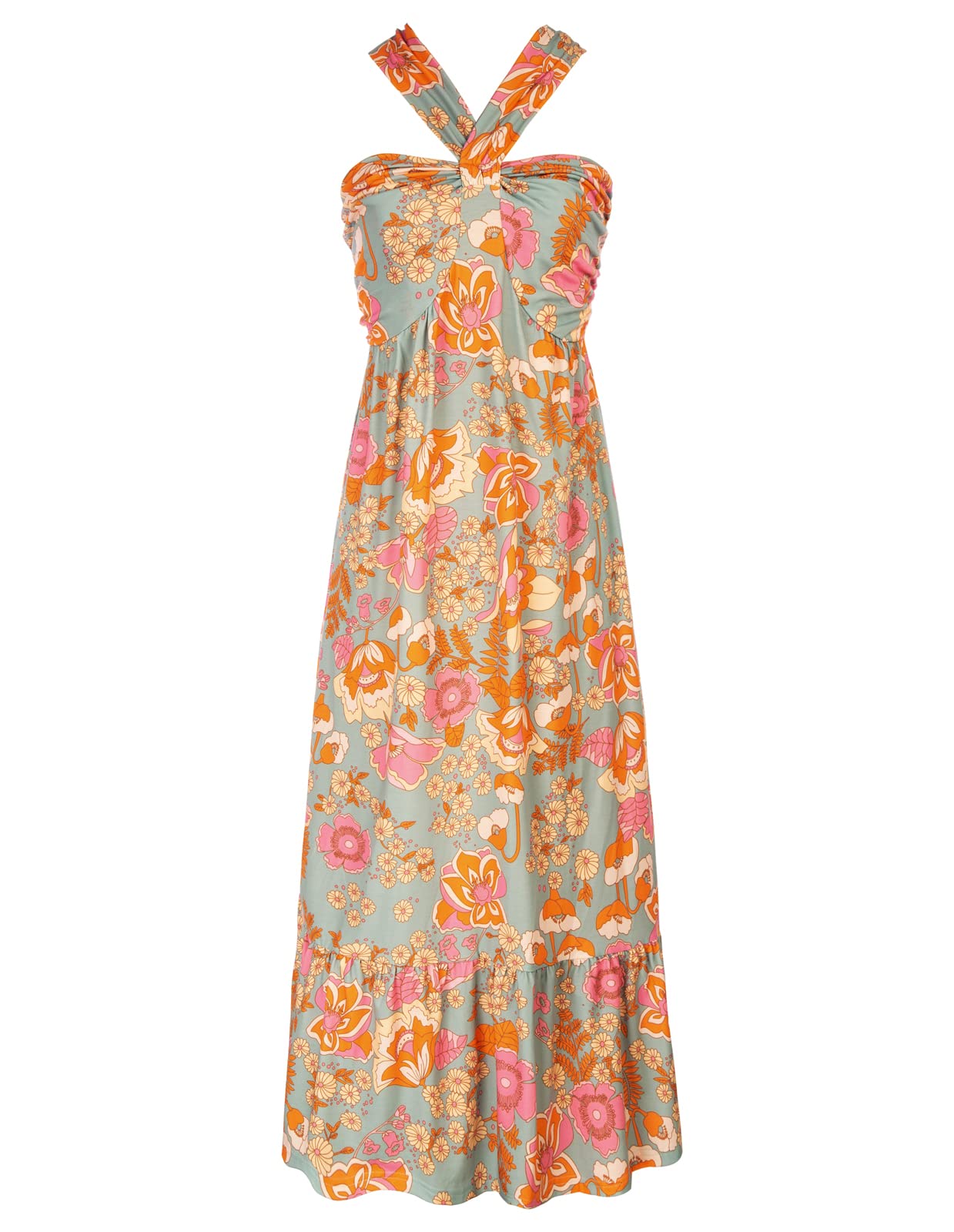 GRACE KARIN Womens Summer Floral Halter Boho Maxi Dresses | 2026 Flowy Criss Cross A Line Long Sundress Casual Tropical Vacation Beach Clothes Wedding Guest Dress With Pocket