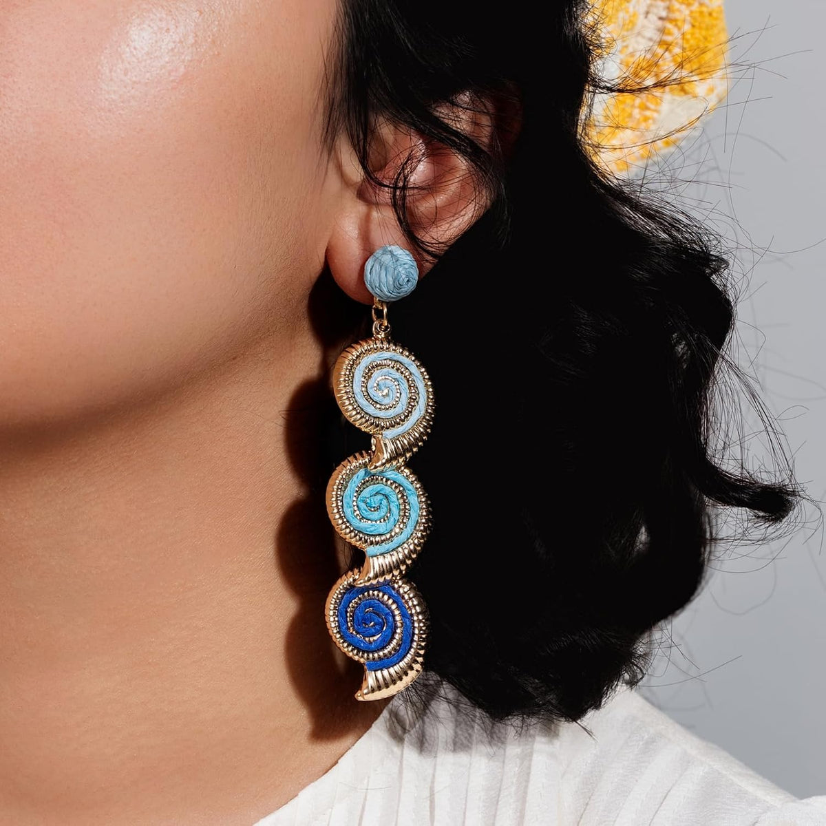 Raffia Starfish Seashell Dangle Drop Earrings Boho Summer Beach Jewelry | Fun Colorful Chunky Statement Long Big Shell Accessories Beachy Tropical Vacation Outfits for Women Trendy